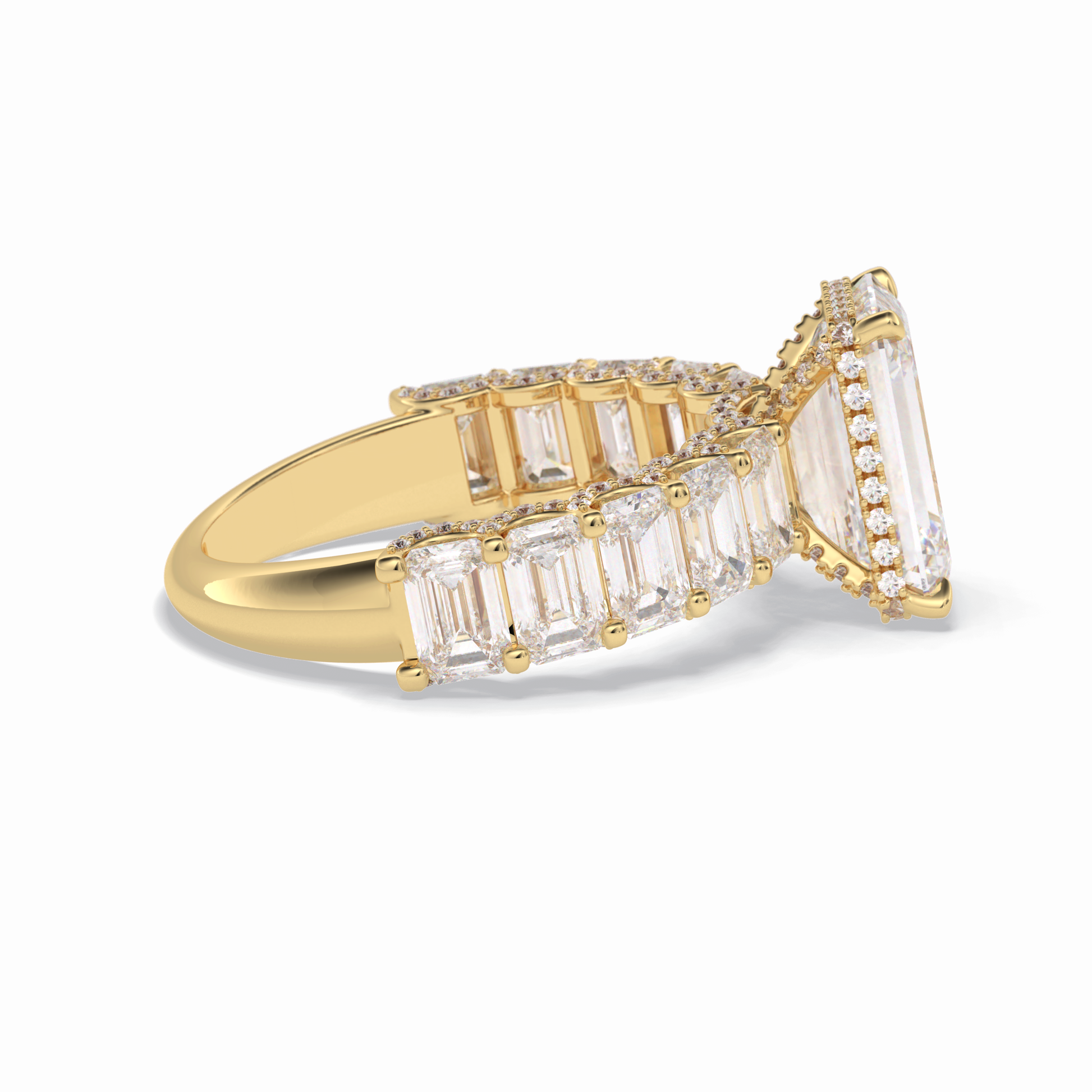 3.0 CT Emerald Cut Pave Style Moissanite Engagement Rings