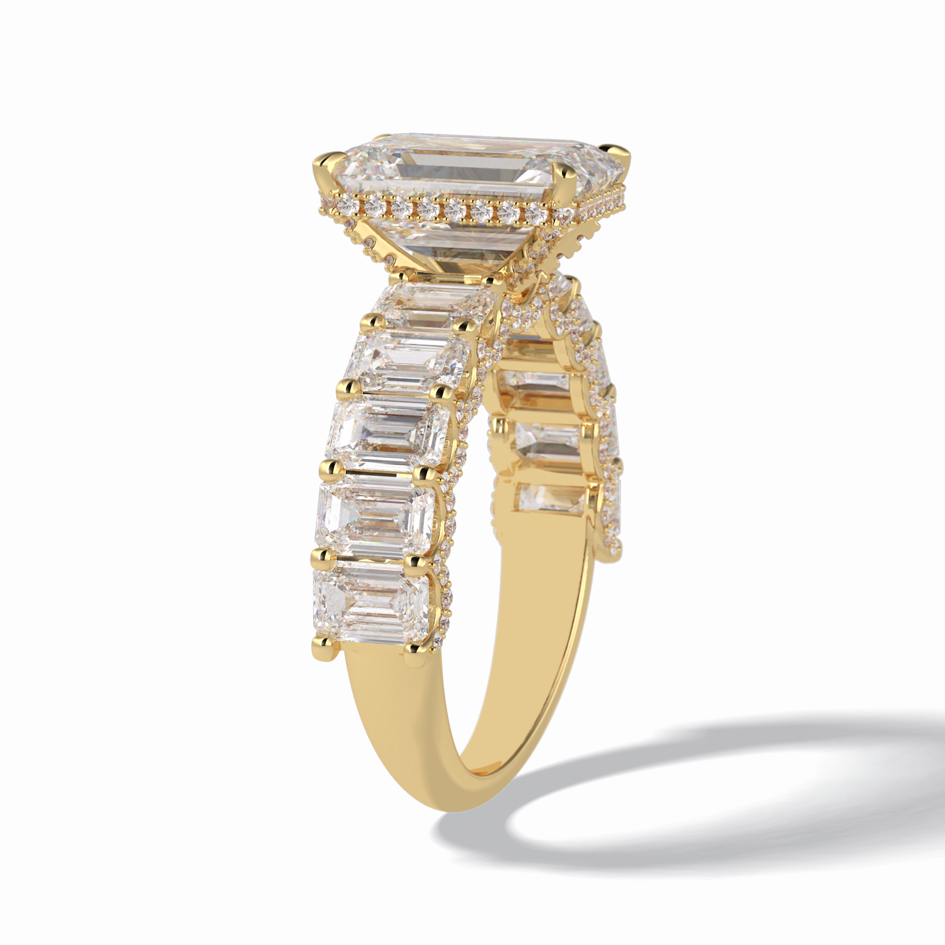 3.0 CT Emerald Cut Pave Style Moissanite Engagement Rings
