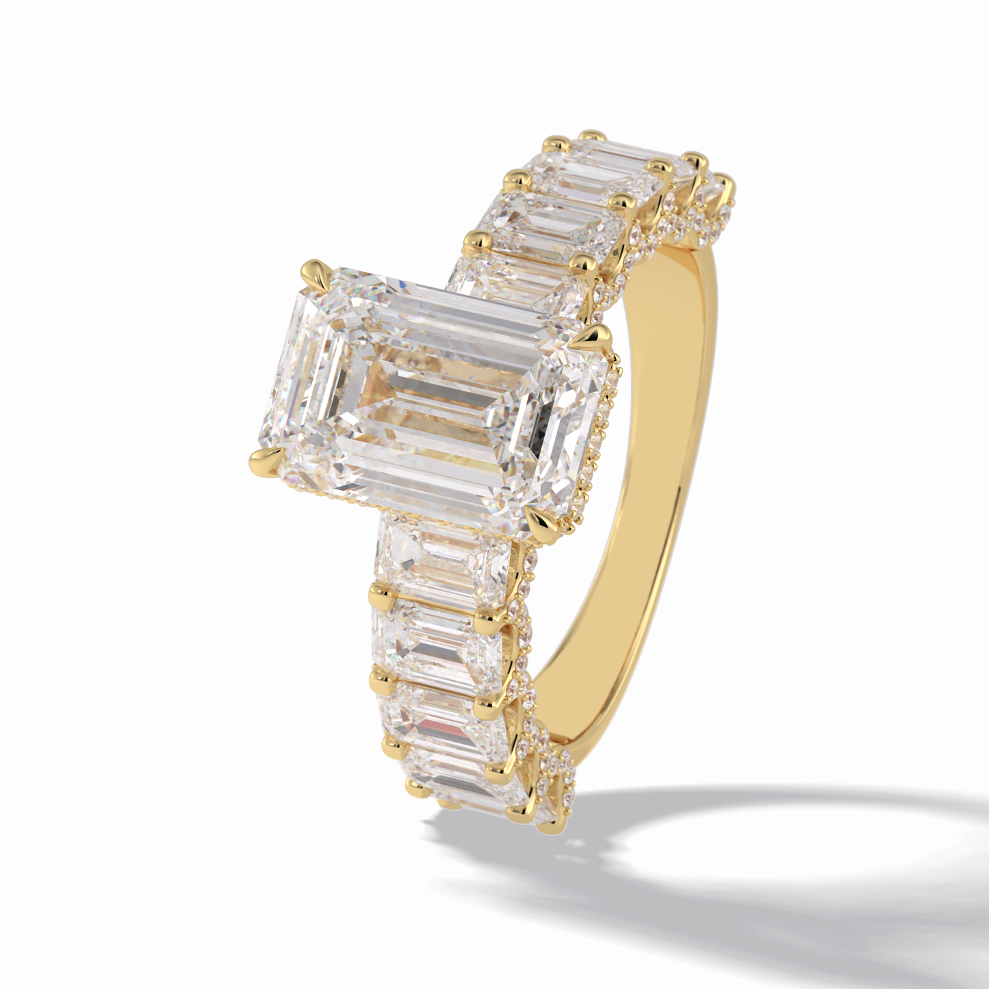 3.0 CT Emerald Cut Pave Style Moissanite Engagement Rings