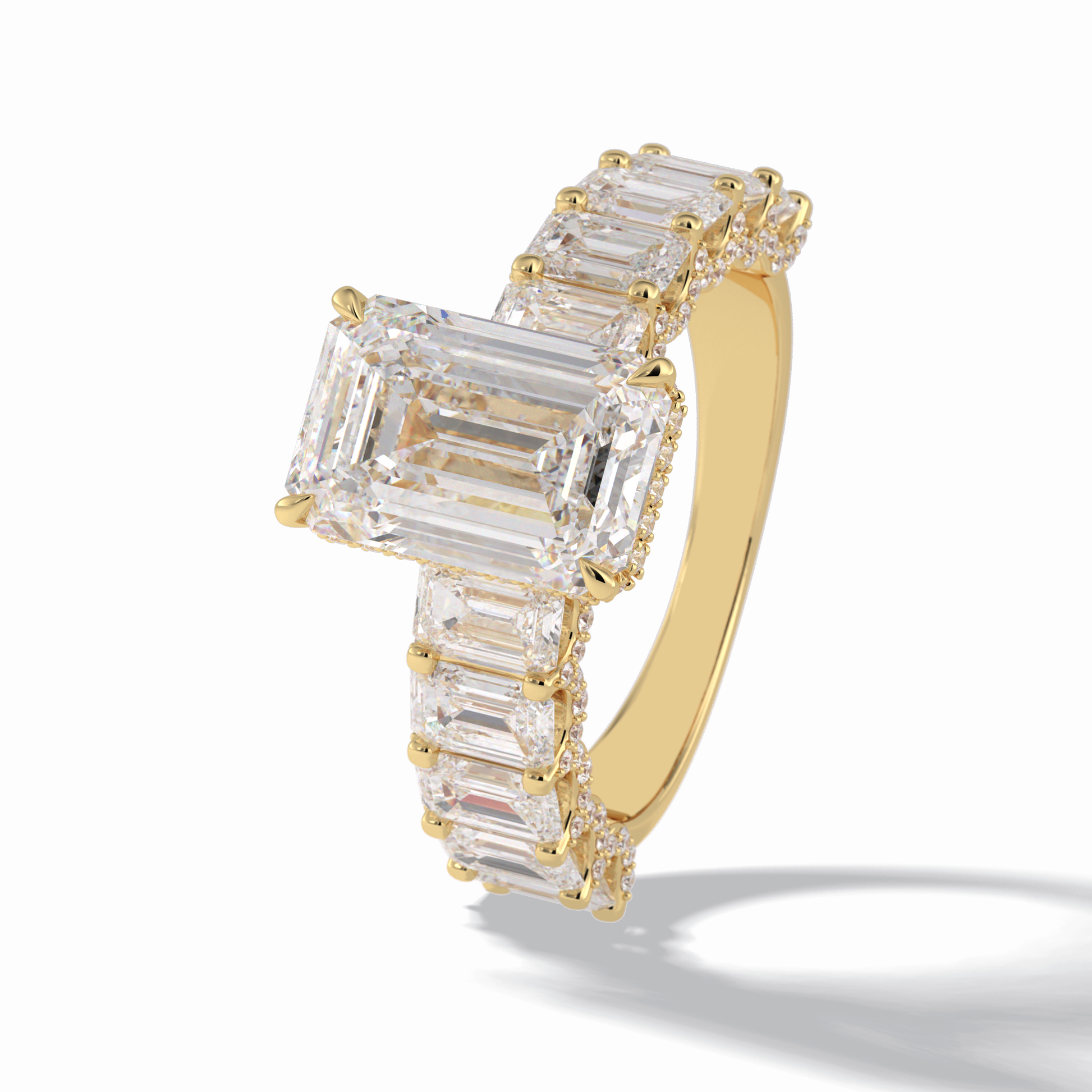 3.0 CT Emerald Cut Pave Style Moissanite Engagement Rings