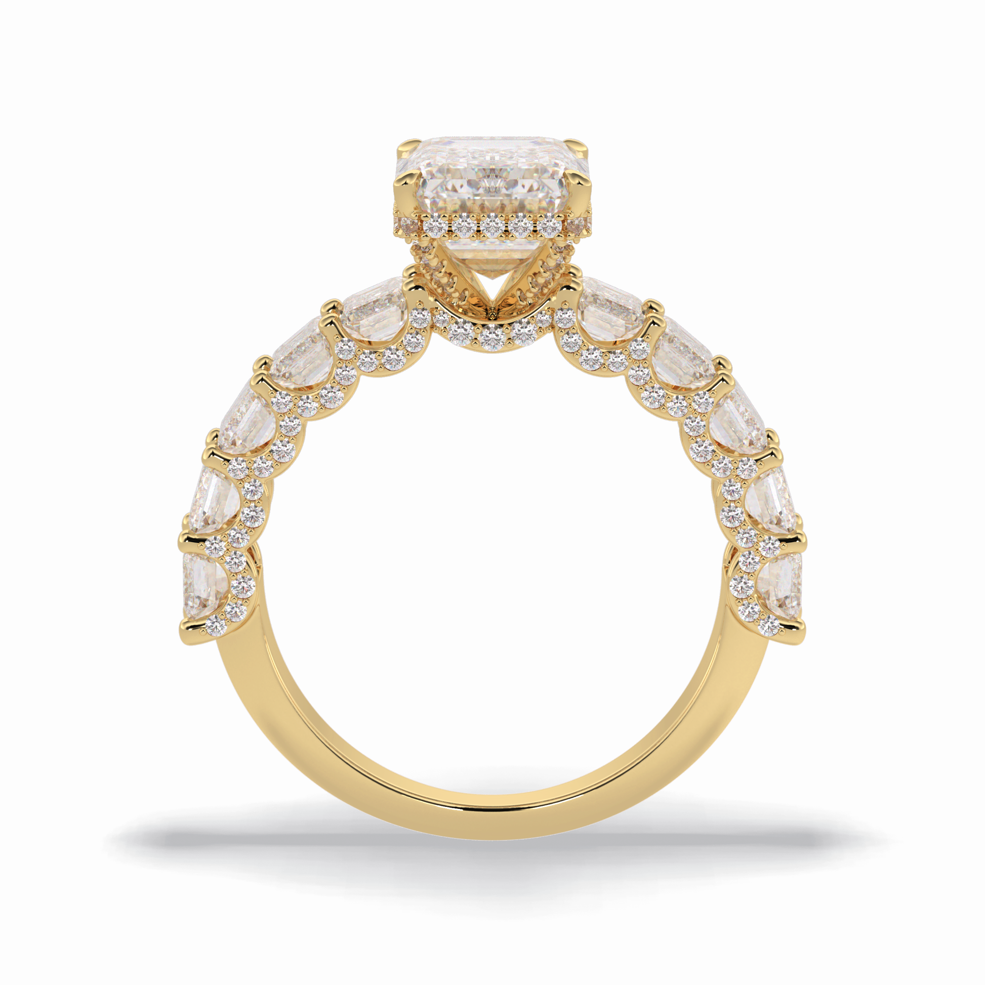 3.0 CT Emerald Cut Pave Style Moissanite Engagement Rings
