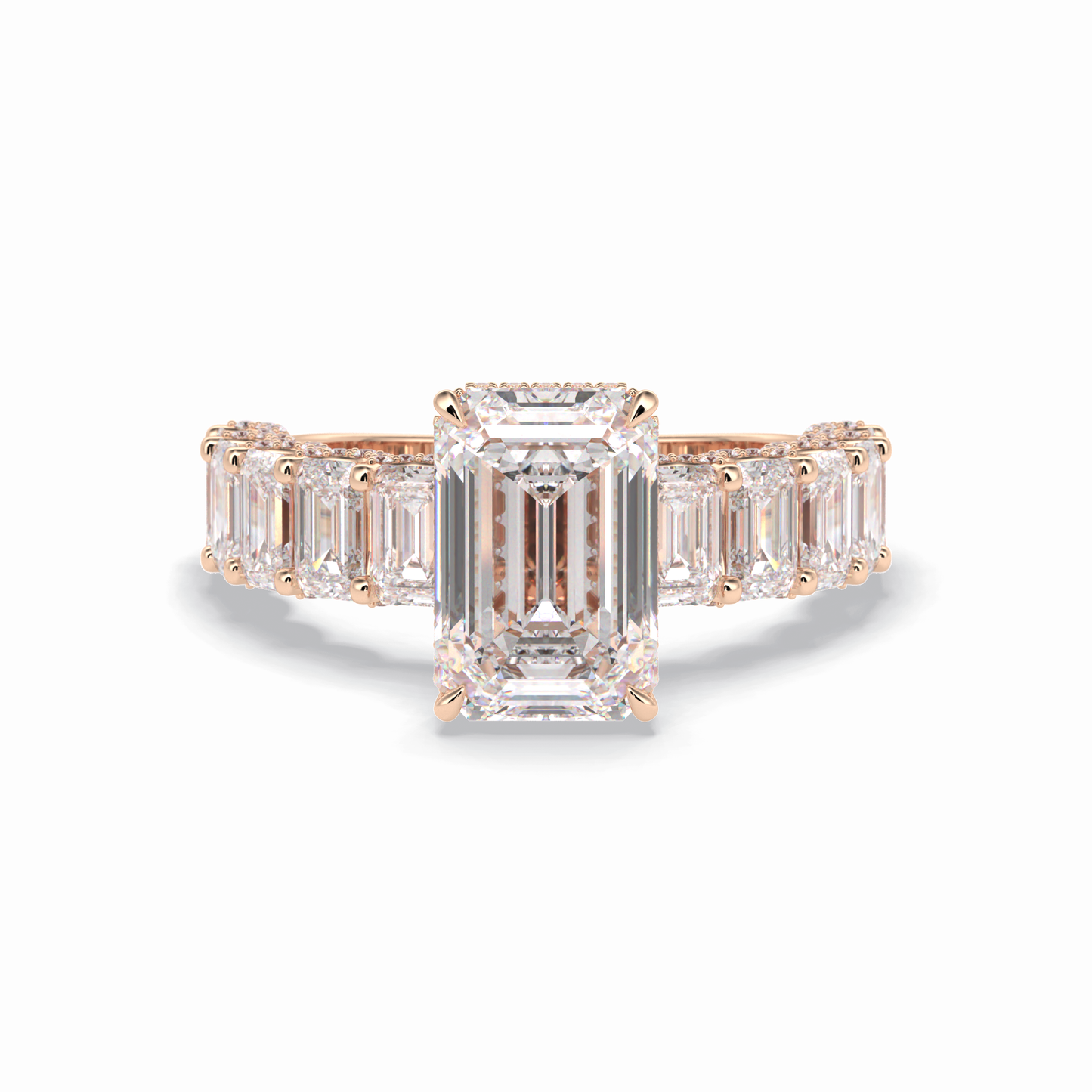 3.0 CT Emerald Cut Pave Style Moissanite Engagement Rings