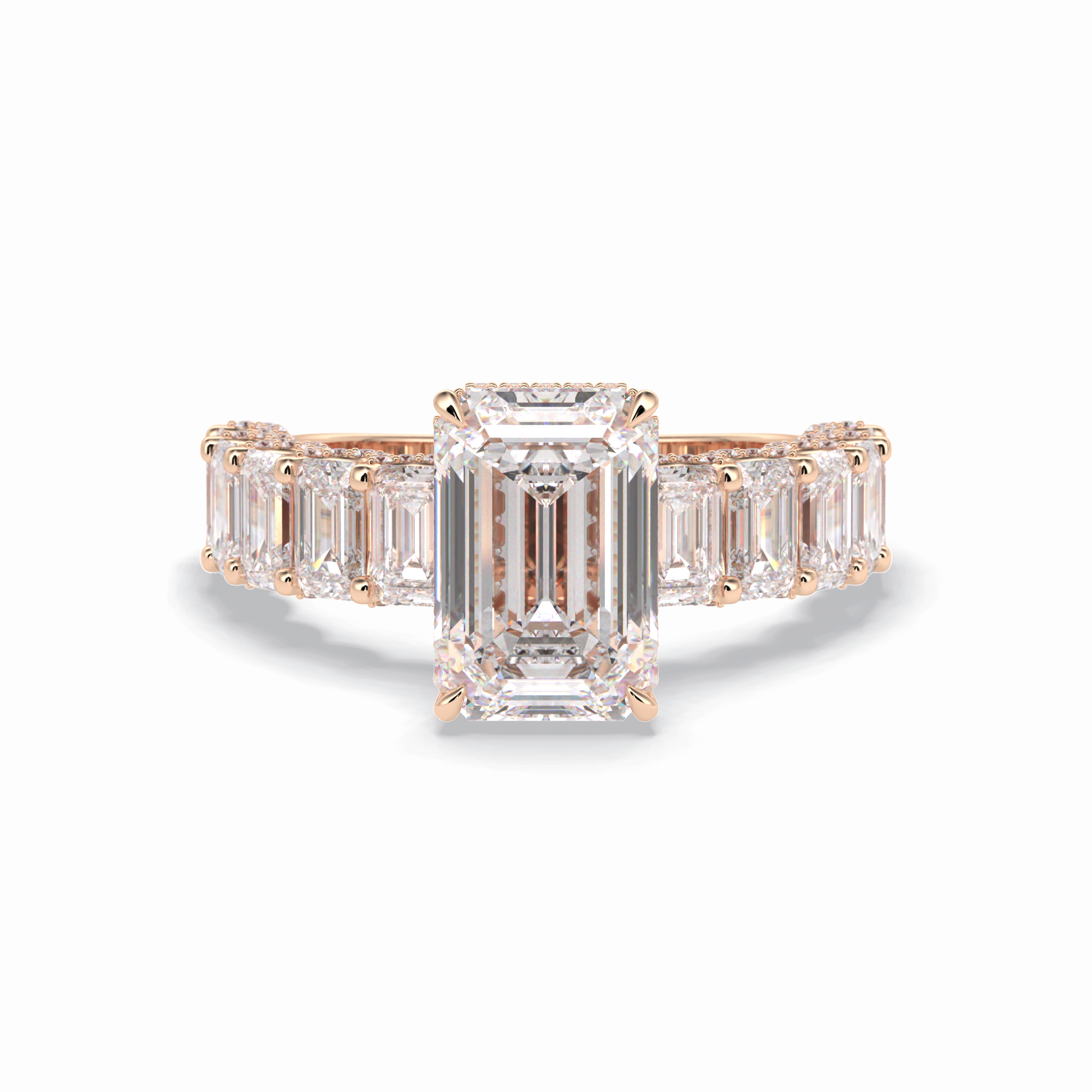 3.0 CT Emerald Cut Pave Style Moissanite Engagement Rings