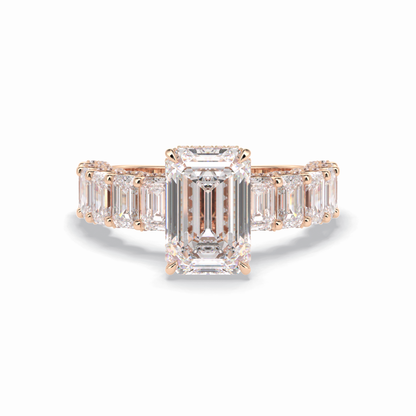 3.0 CT Emerald Cut Pave Style Moissanite Engagement Rings