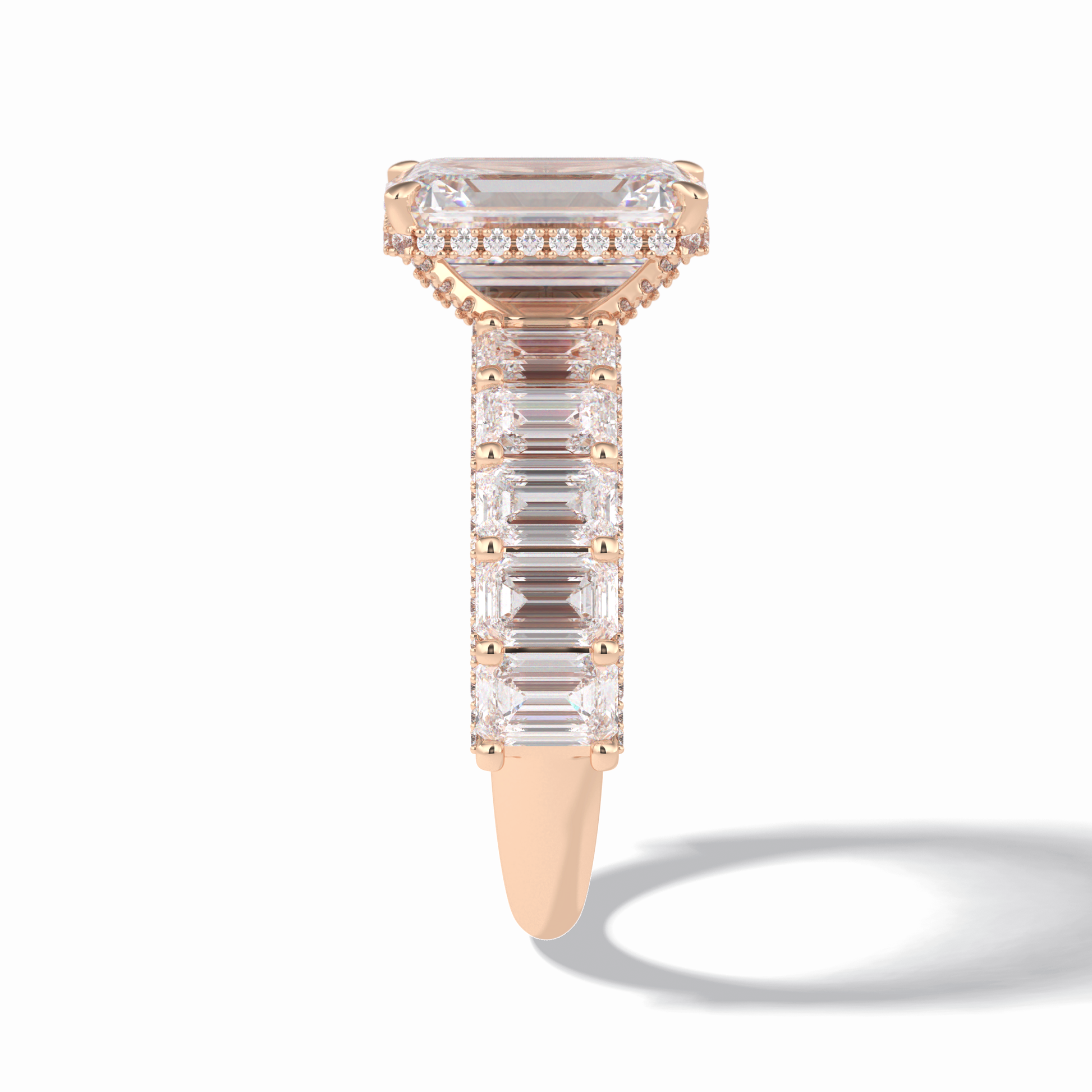 3.0 CT Emerald Cut Pave Style Moissanite Engagement Rings