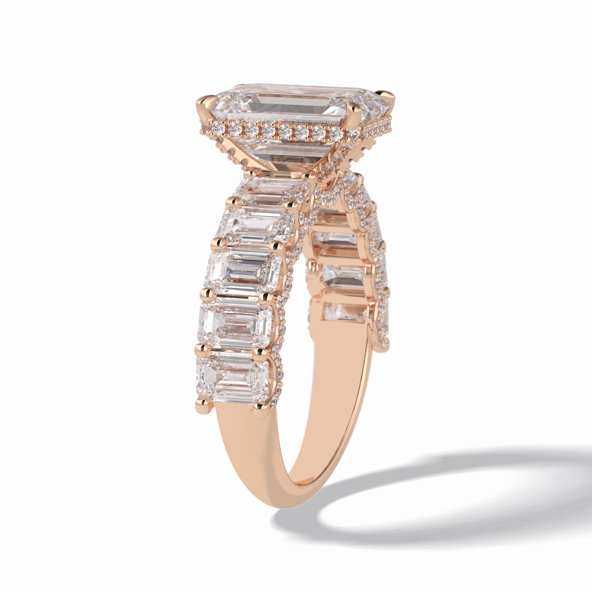 3.0 CT Emerald Cut Pave Style Moissanite Engagement Rings