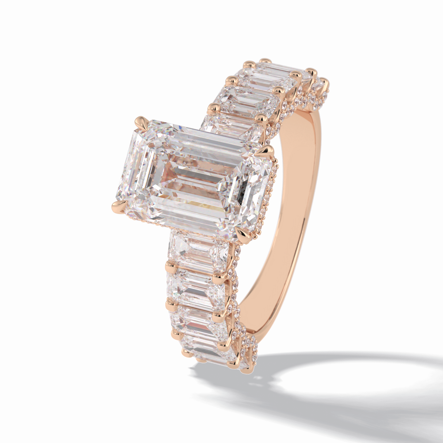 3.0 CT Emerald Cut Pave Style Moissanite Engagement Rings