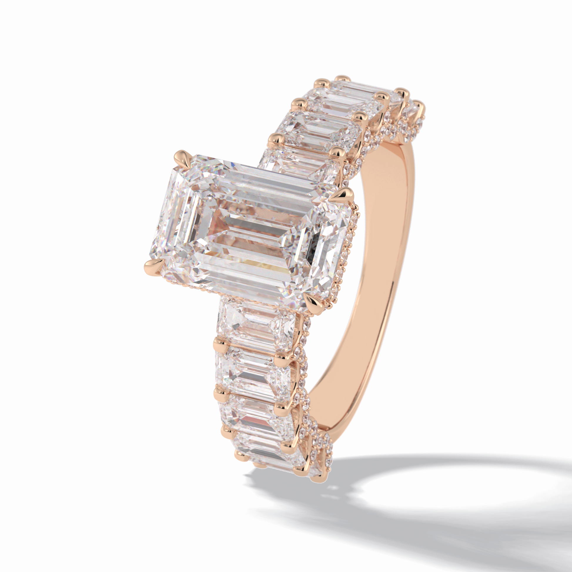 3.0 CT Emerald Cut Pave Style Moissanite Engagement Rings