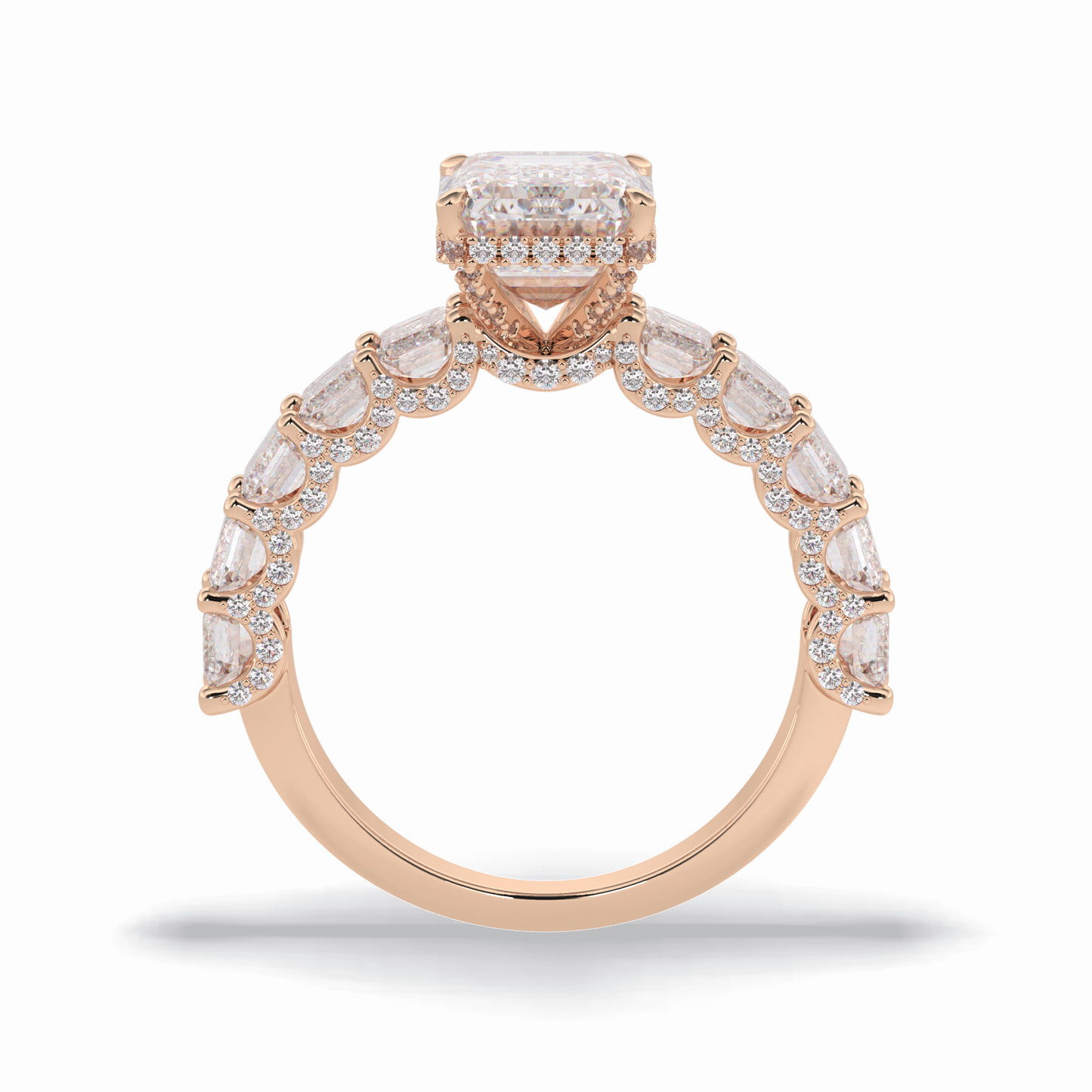 3.0 CT Emerald Cut Pave Style Moissanite Engagement Rings
