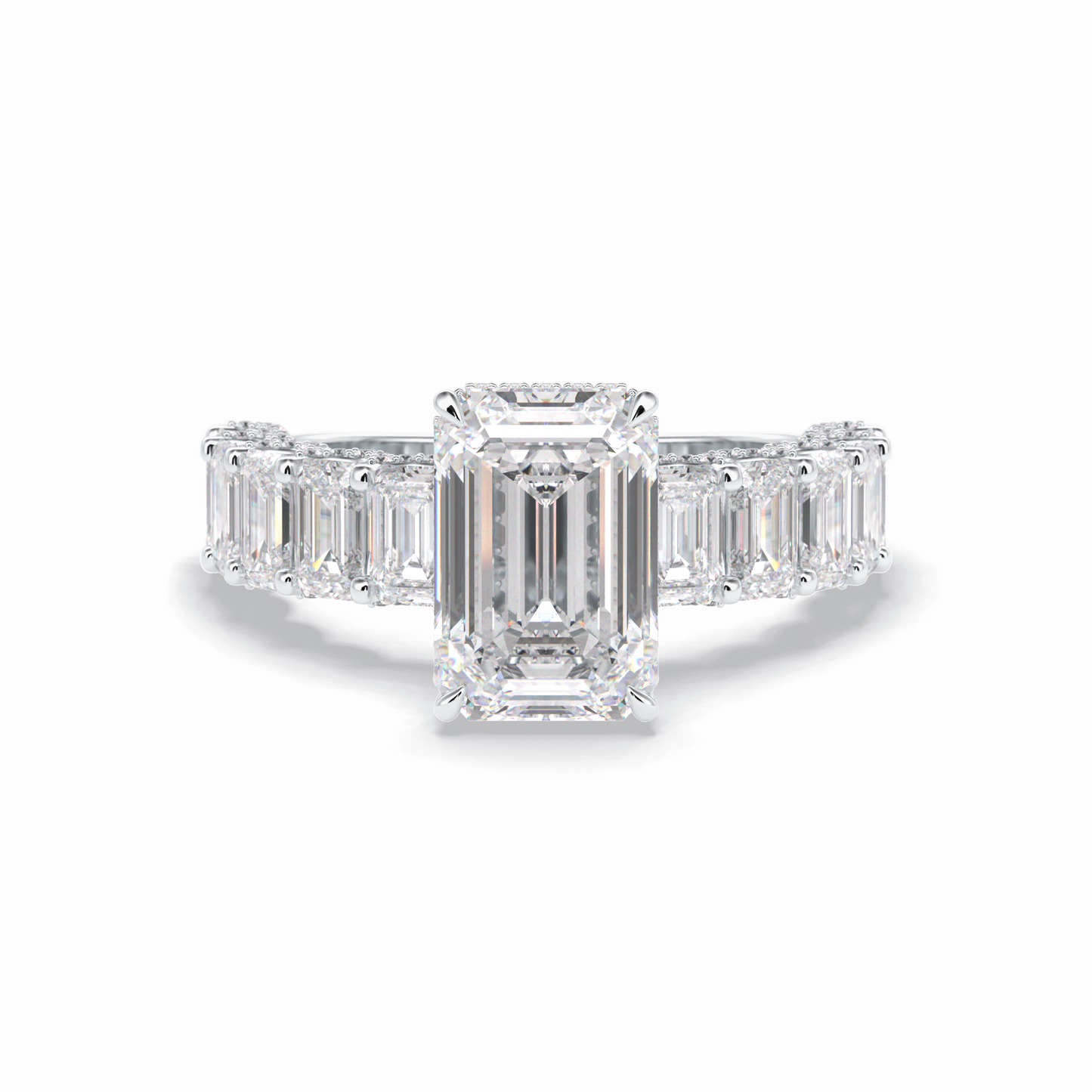 3.0 CT Emerald Cut Pave Style Moissanite Engagement Rings