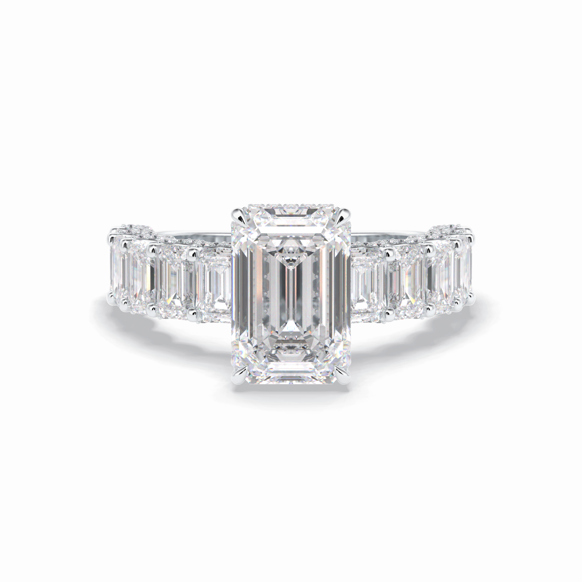 3.0 CT Emerald Cut Pave Style Moissanite Engagement Rings