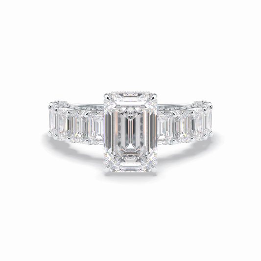 3.0 CT Emerald Cut Pave Style Moissanite Engagement Rings