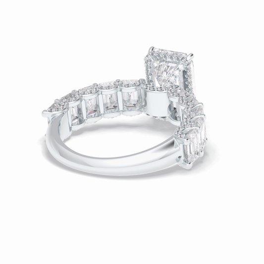 3.0 CT Emerald Cut Pave Style Moissanite Engagement Rings