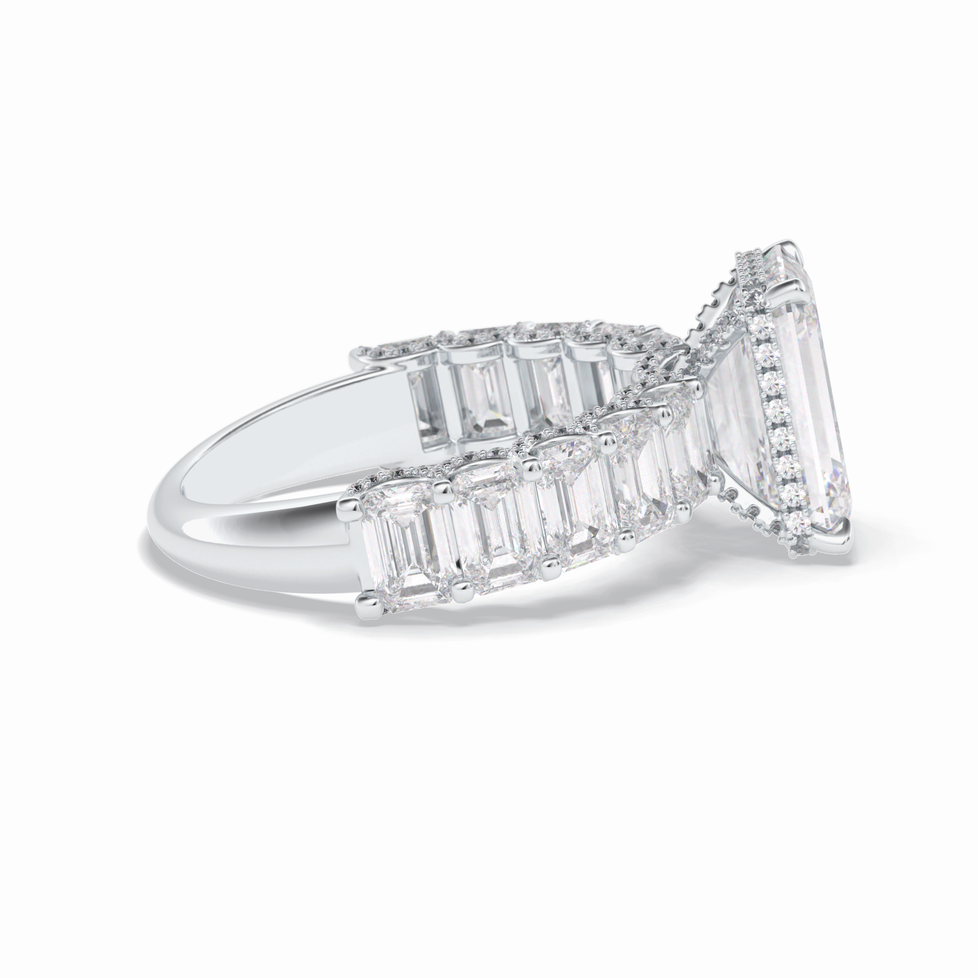 3.0 CT Emerald Cut Pave Style Moissanite Engagement Rings