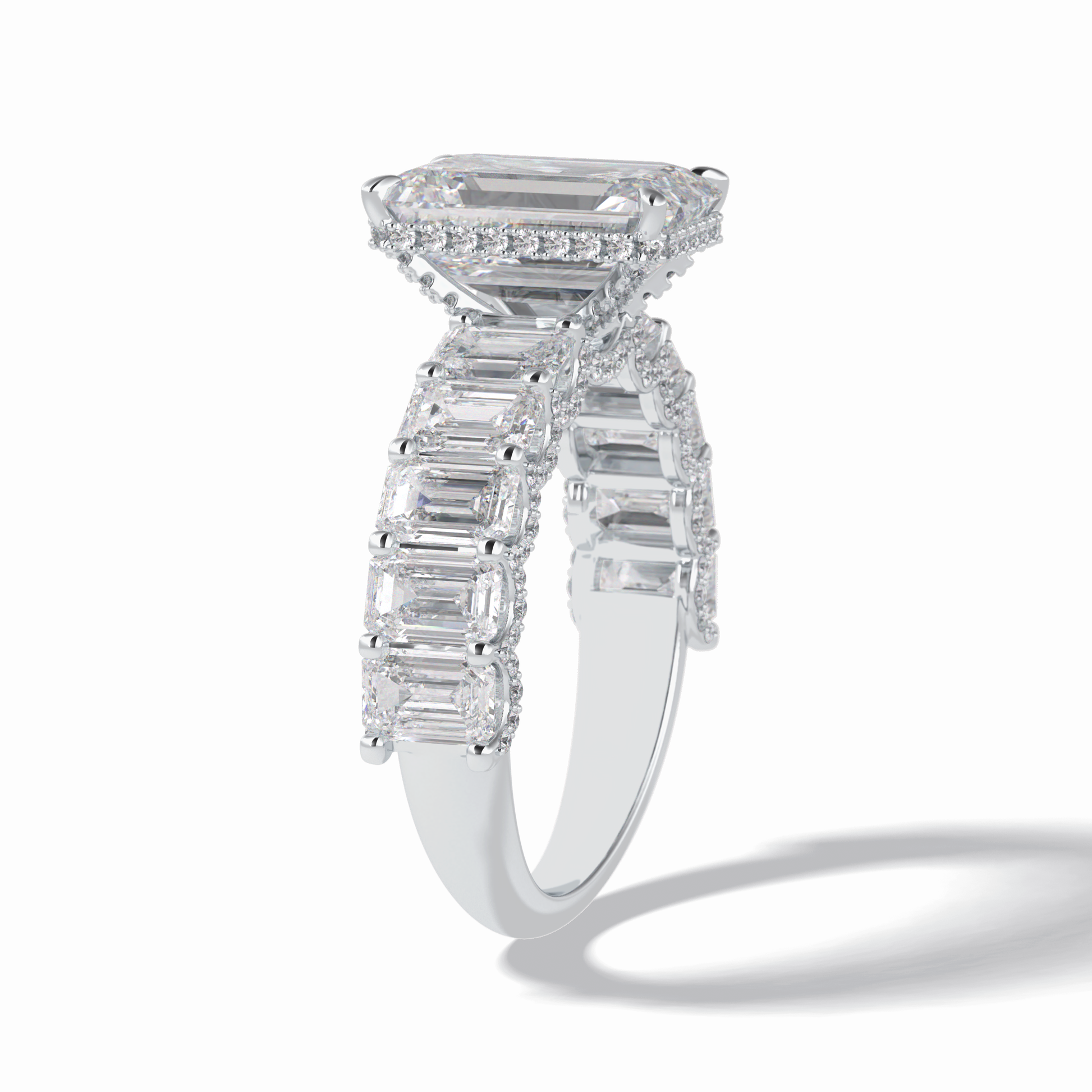 3.0 CT Emerald Cut Pave Style Moissanite Engagement Rings