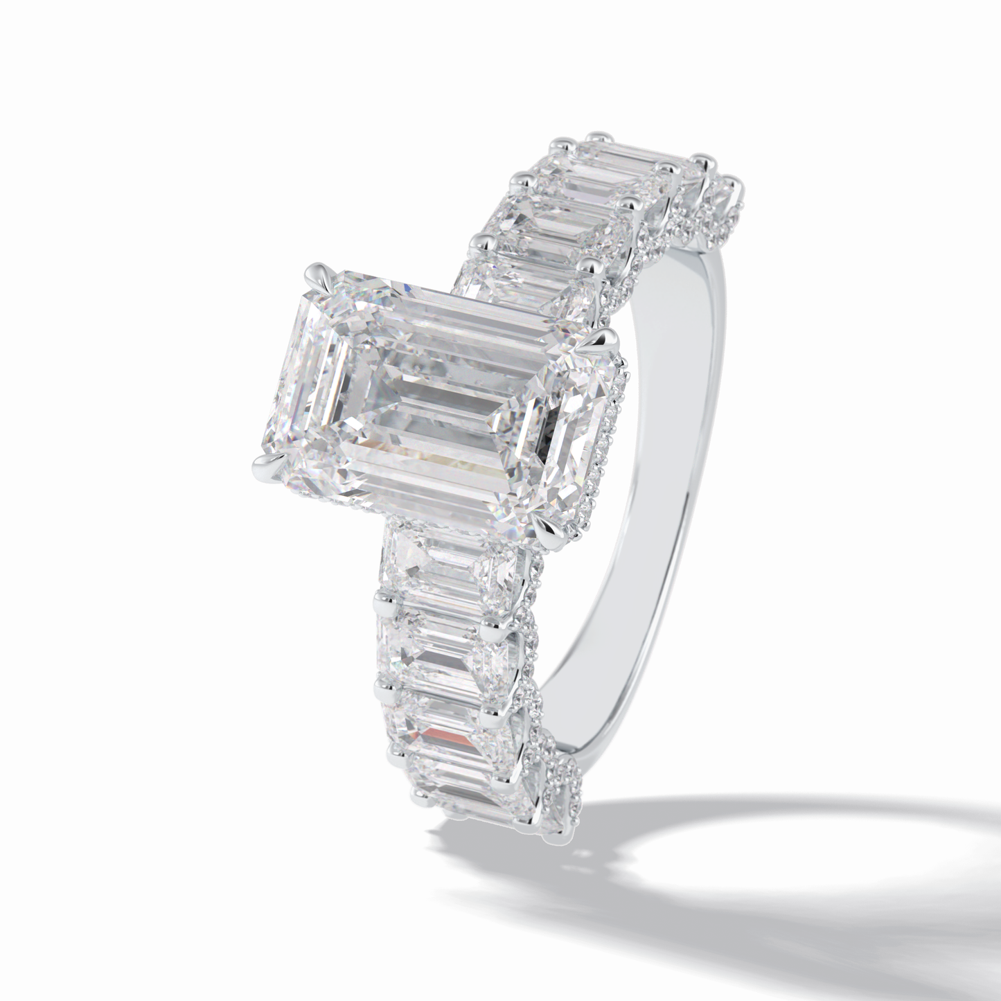 3.0 CT Emerald Cut Pave Style Moissanite Engagement Rings