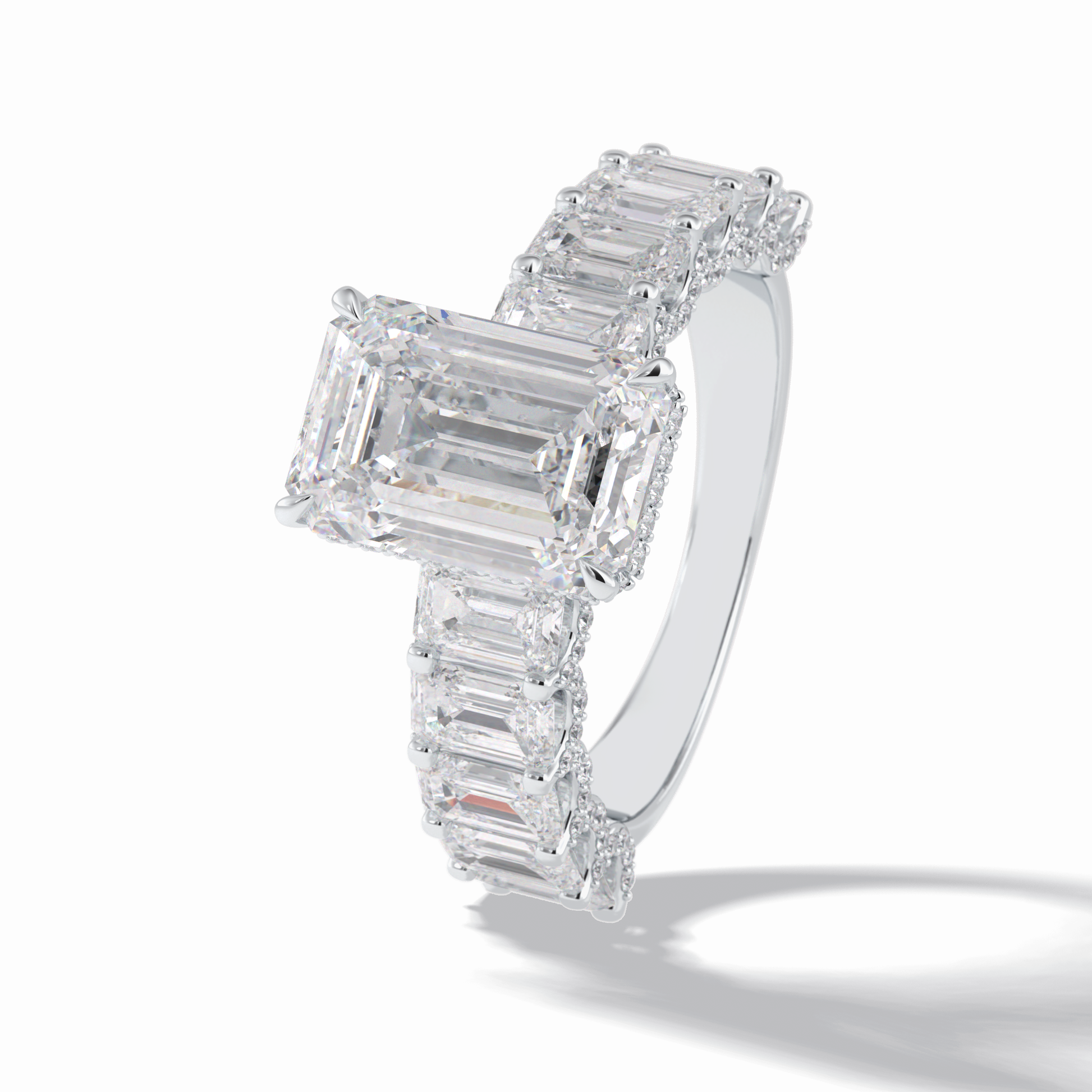 3.0 CT Emerald Cut Pave Style Moissanite Engagement Rings