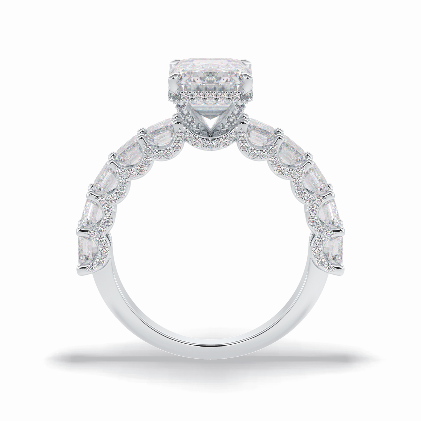 3.0 CT Emerald Cut Pave Style Moissanite Engagement Rings