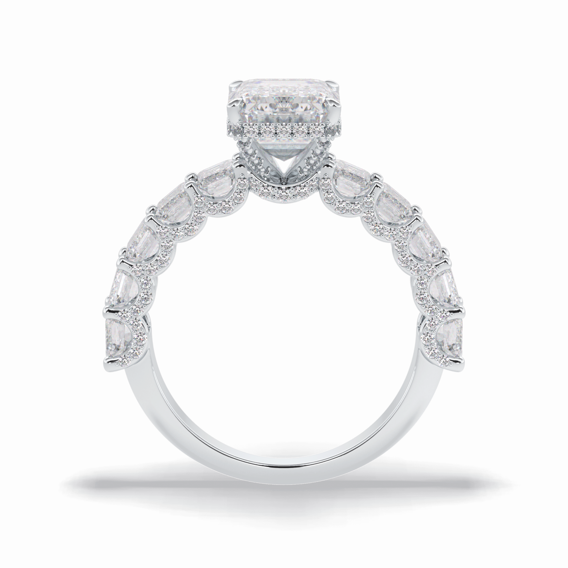 3.0 CT Emerald Cut Pave Style Moissanite Engagement Rings