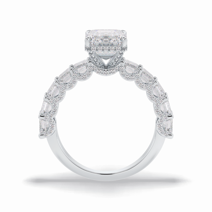 3.0 CT Emerald Cut Pave Style Moissanite Engagement Rings