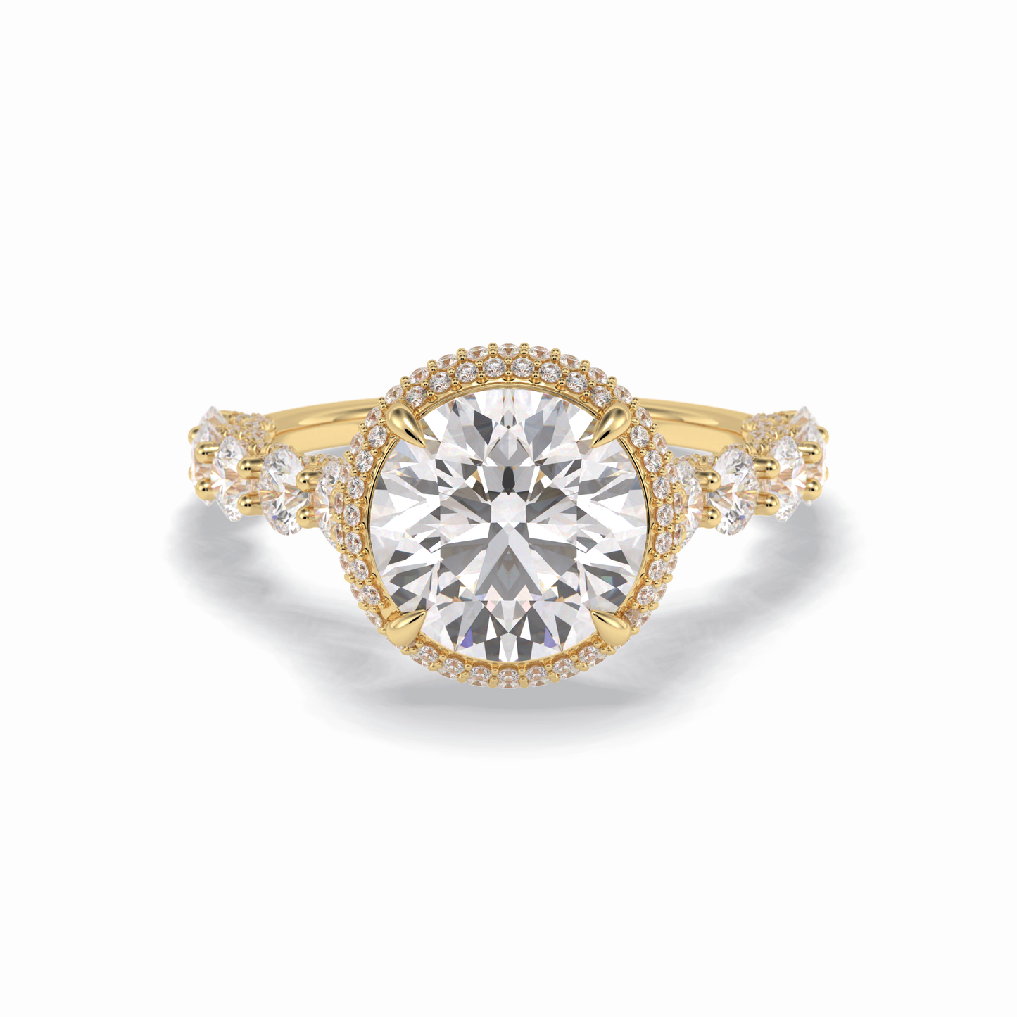 3.0 CT Round Cut Double Halo & Pave Style Moissanite Engagement Rings