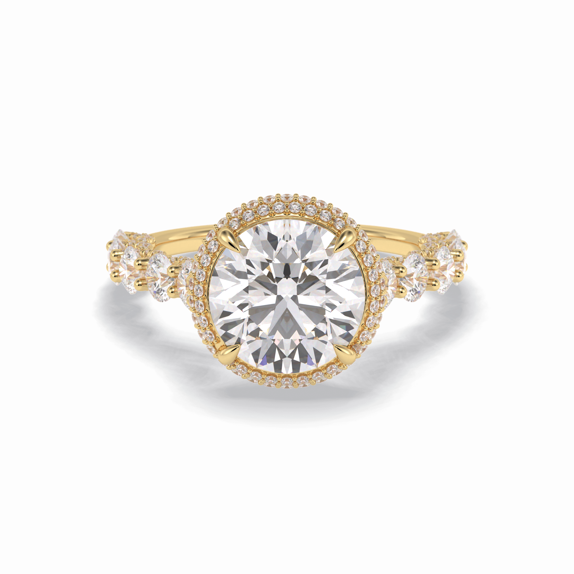 3.0 CT Round Cut Double Halo & Pave Style Moissanite Engagement Rings