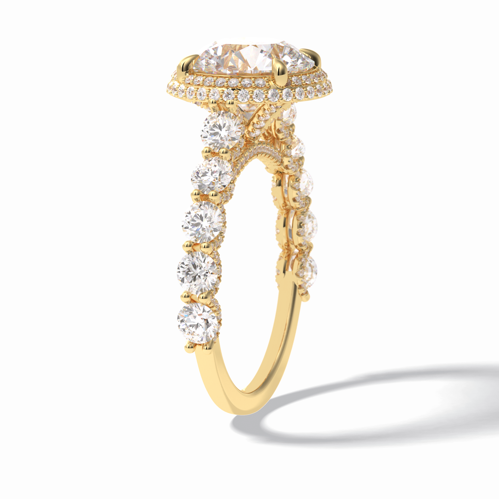 3.0 CT Round Cut Double Halo & Pave Style Moissanite Engagement Rings
