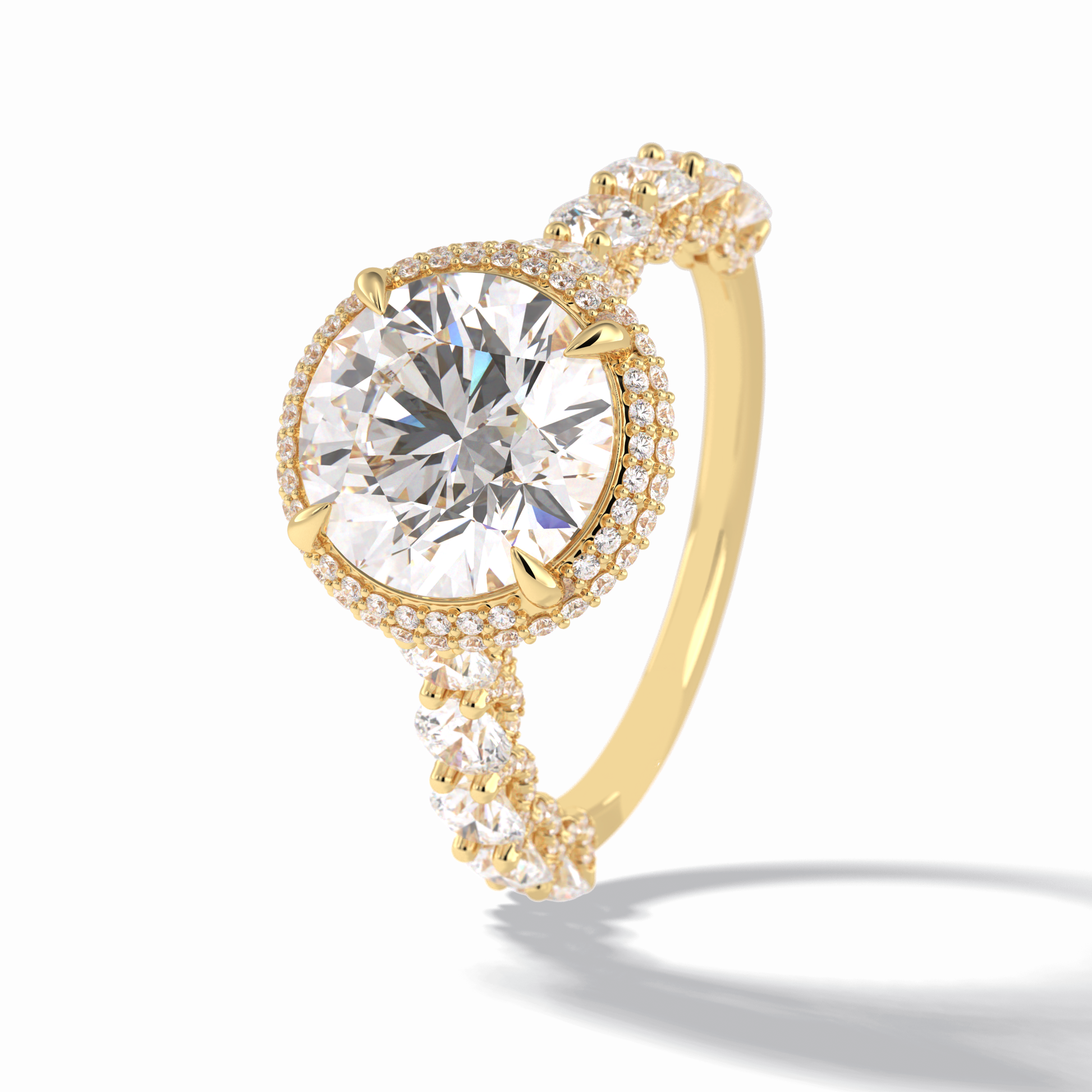 3.0 CT Round Cut Double Halo & Pave Style Moissanite Engagement Rings