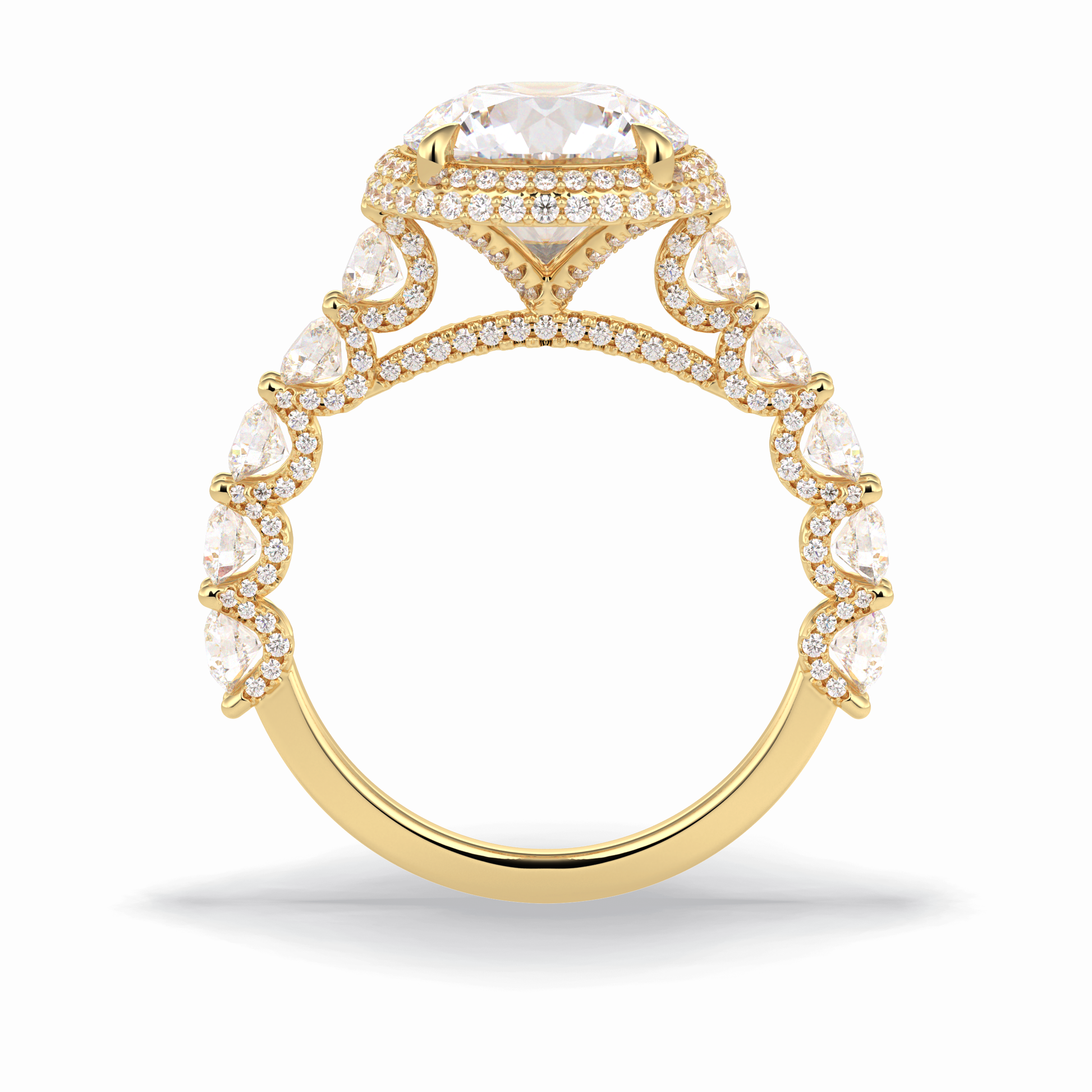 3.0 CT Round Cut Double Halo & Pave Style Moissanite Engagement Rings