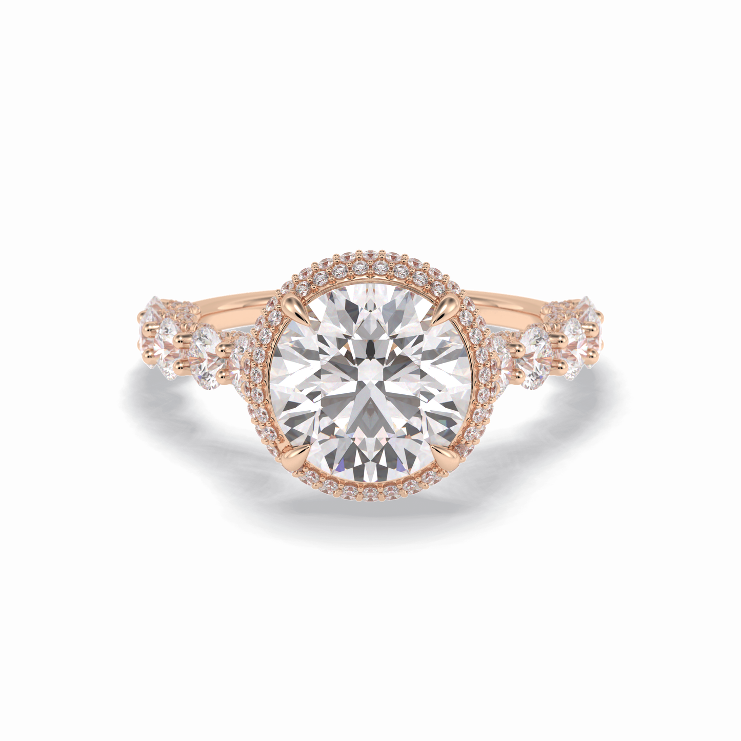 3.0 CT Round Cut Double Halo & Pave Style Moissanite Engagement Rings