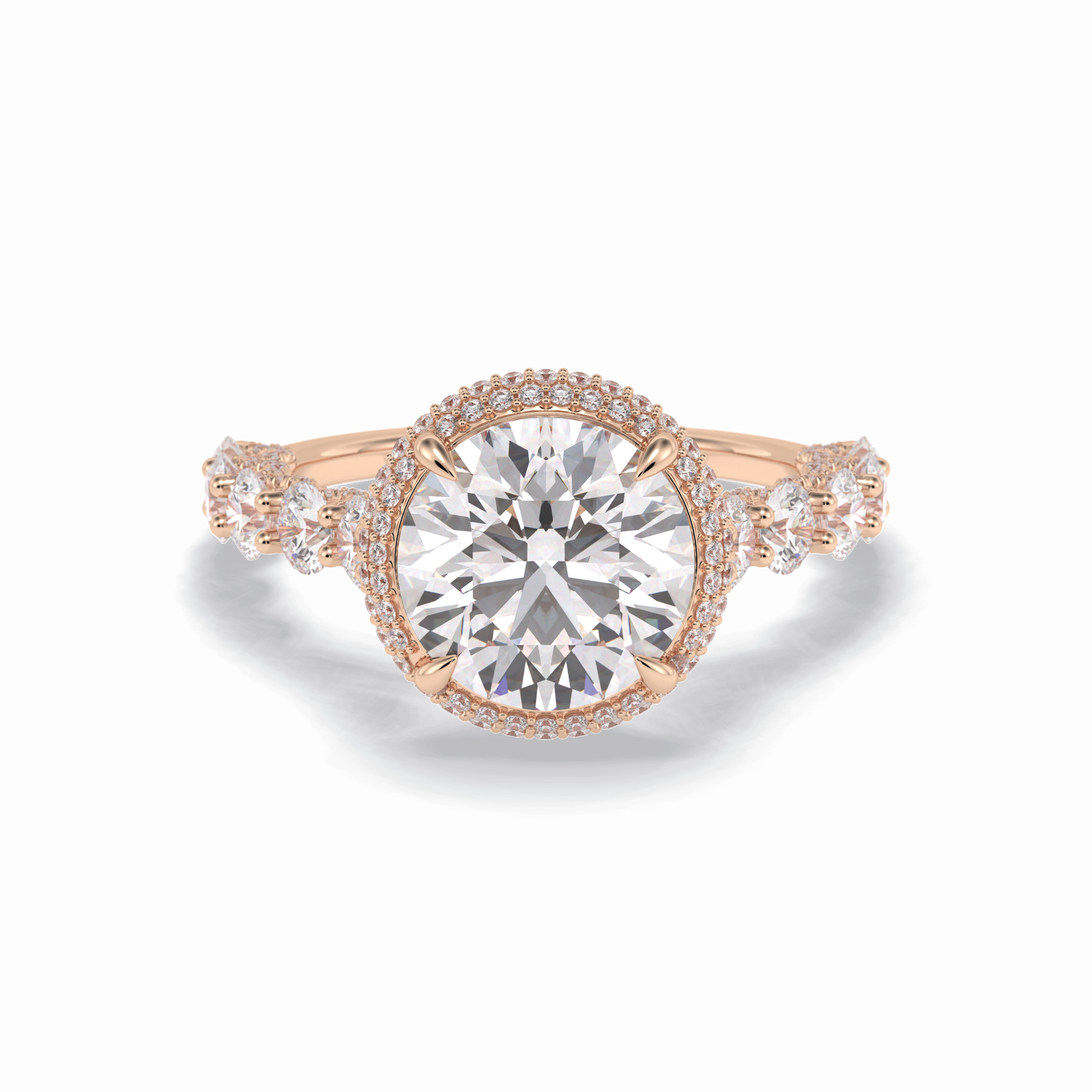 3.0 CT Round Cut Double Halo & Pave Style Moissanite Engagement Rings