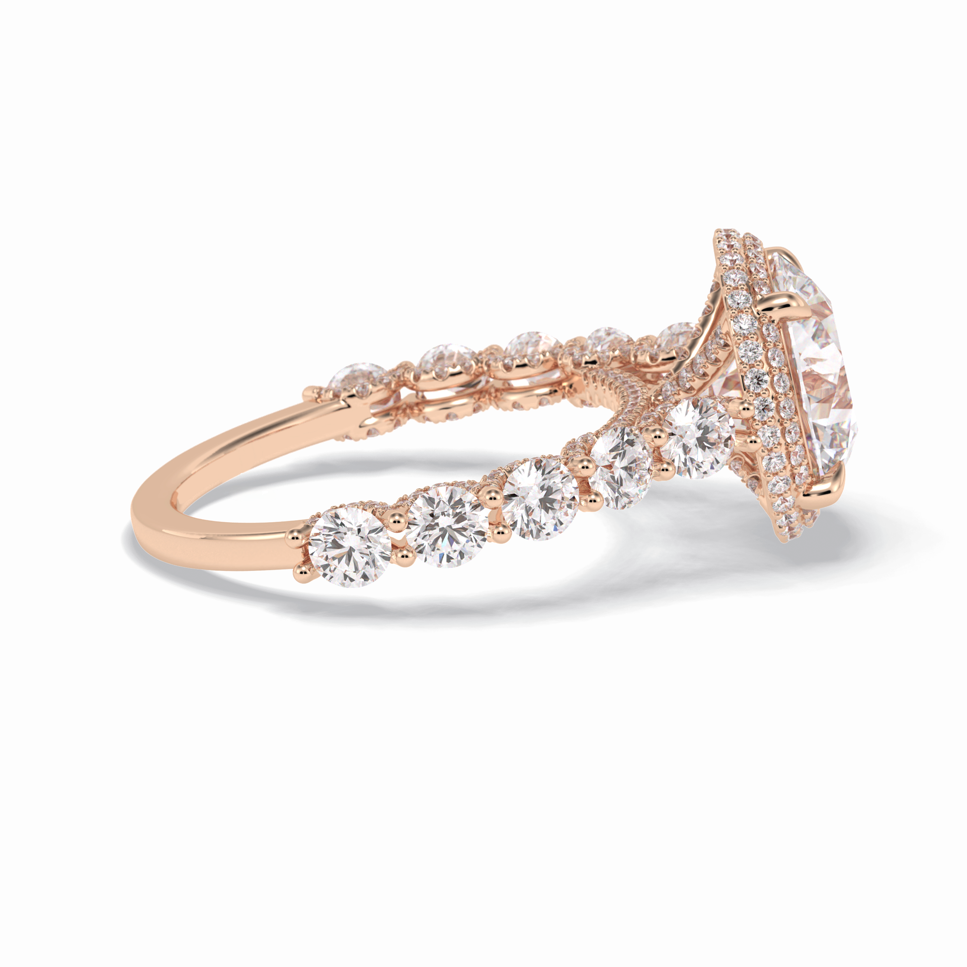 3.0 CT Round Cut Double Halo & Pave Style Moissanite Engagement Rings