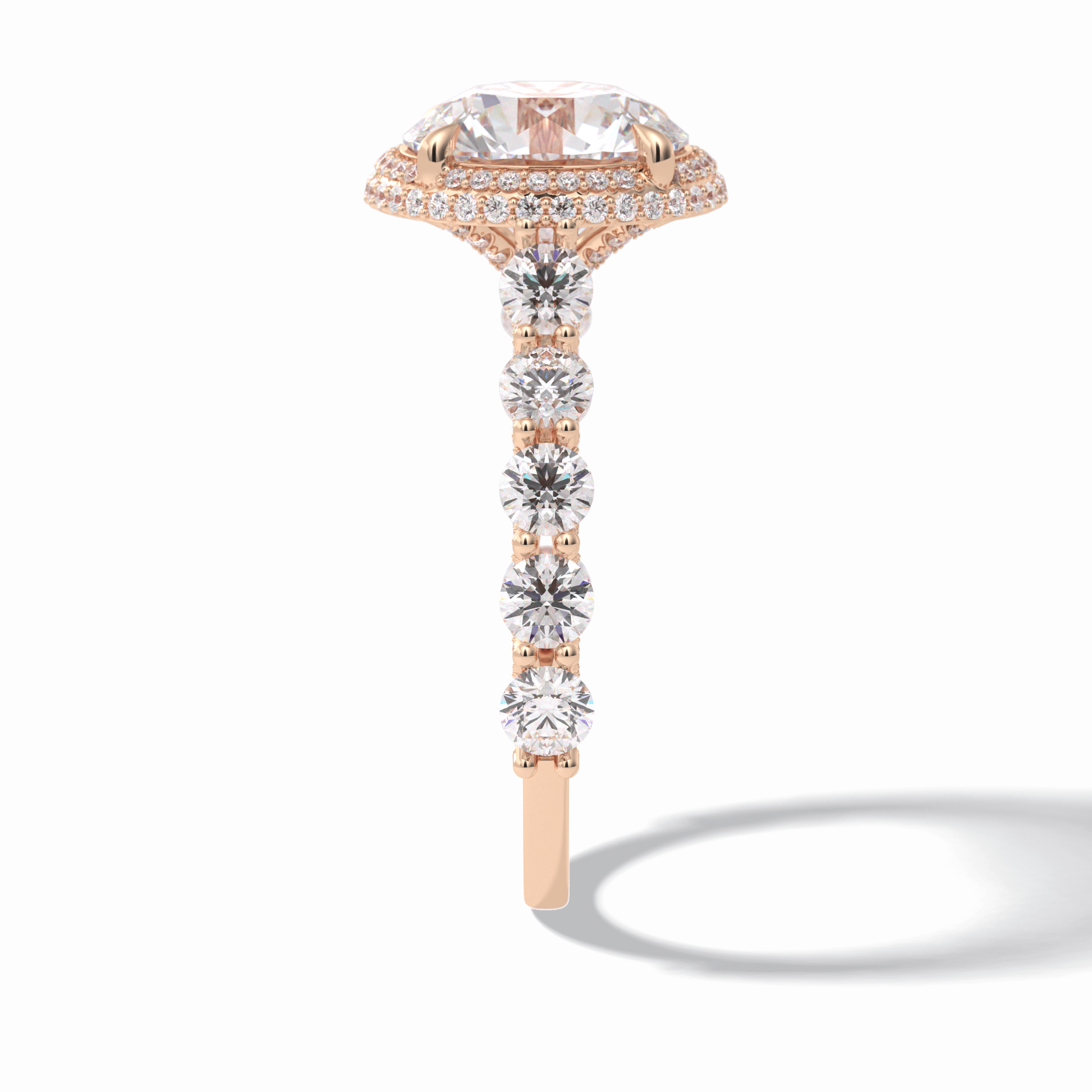 3.0 CT Round Cut Double Halo & Pave Style Moissanite Engagement Rings