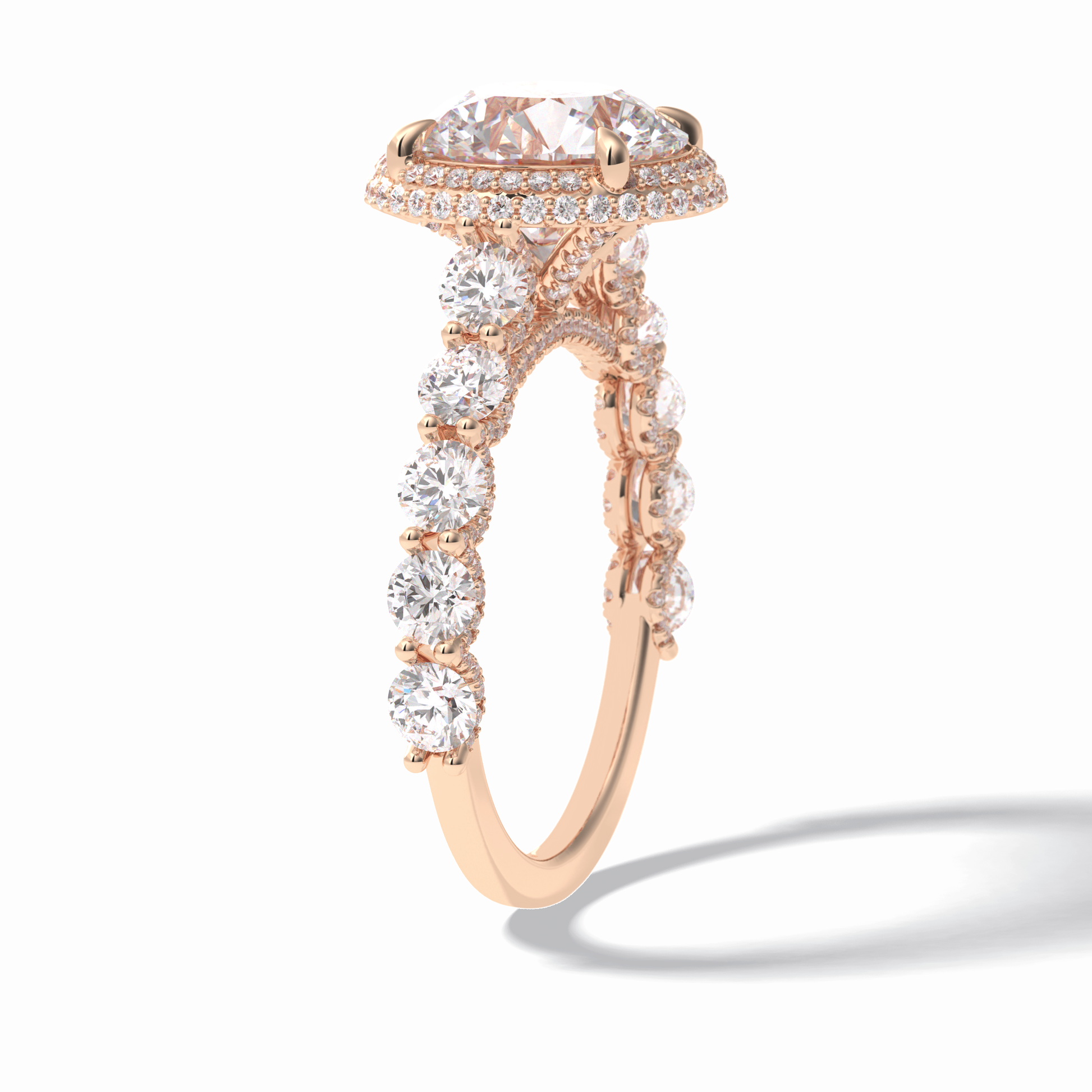 3.0 CT Round Cut Double Halo & Pave Style Moissanite Engagement Rings