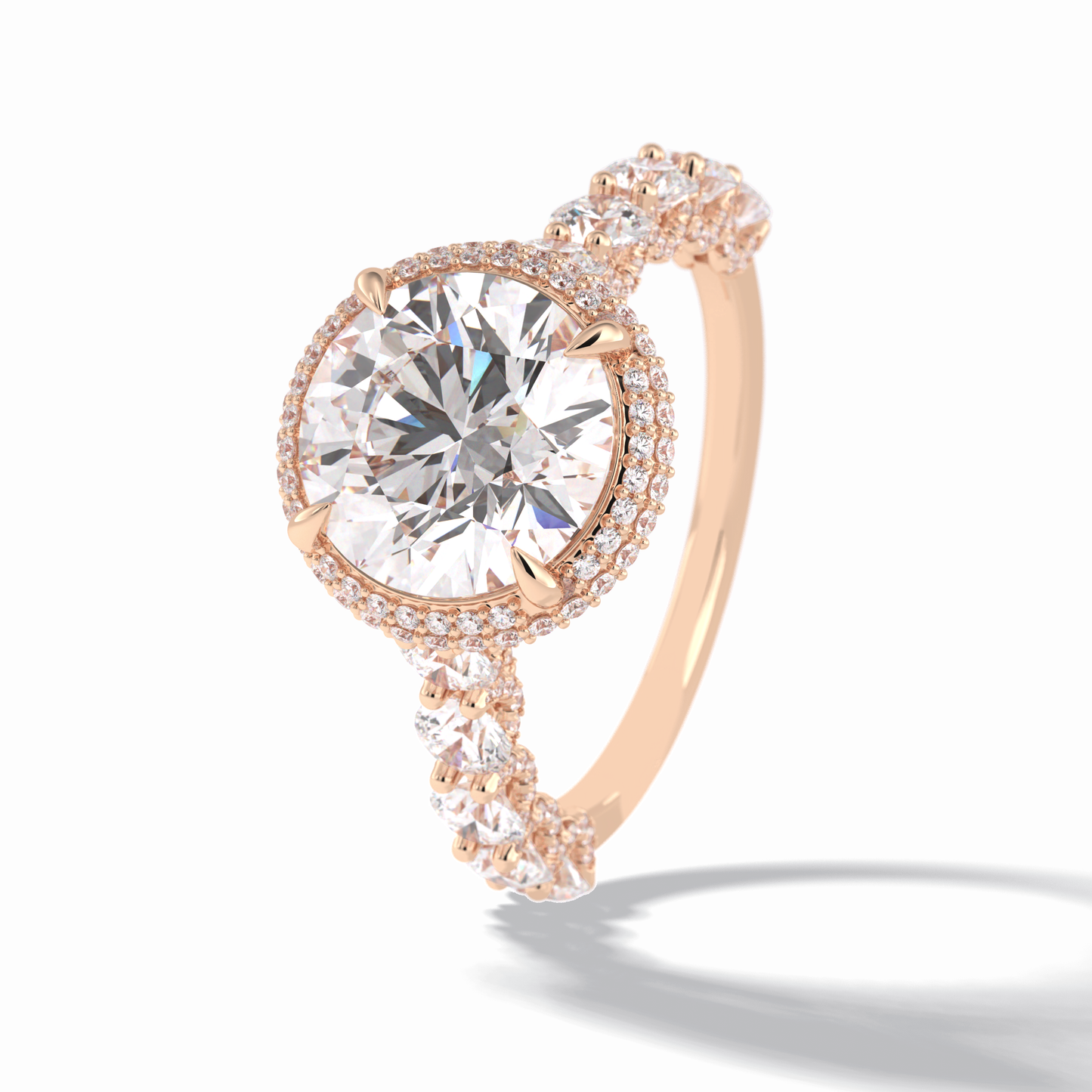 3.0 CT Round Cut Double Halo & Pave Style Moissanite Engagement Rings