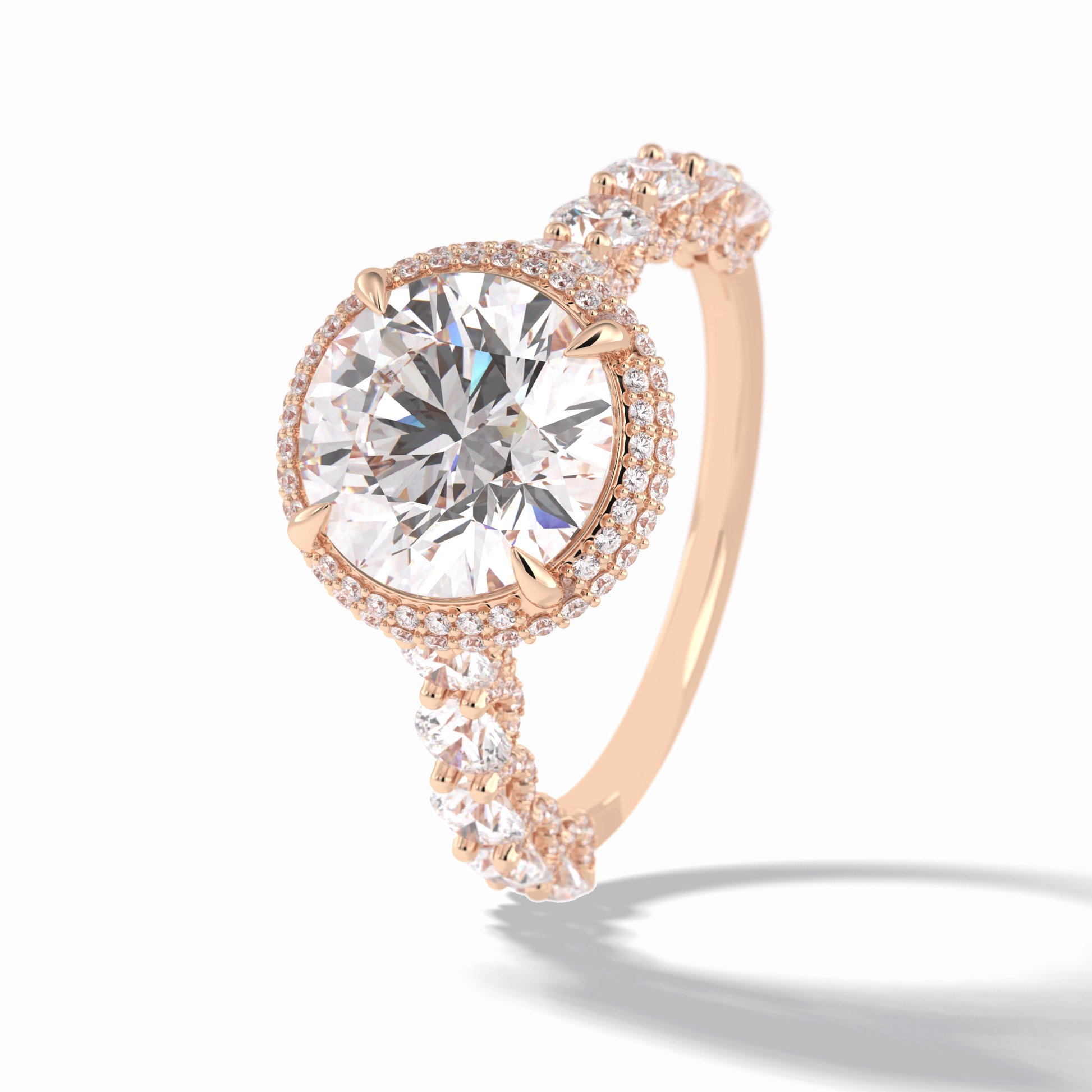 3.0 CT Round Cut Double Halo & Pave Style Moissanite Engagement Rings