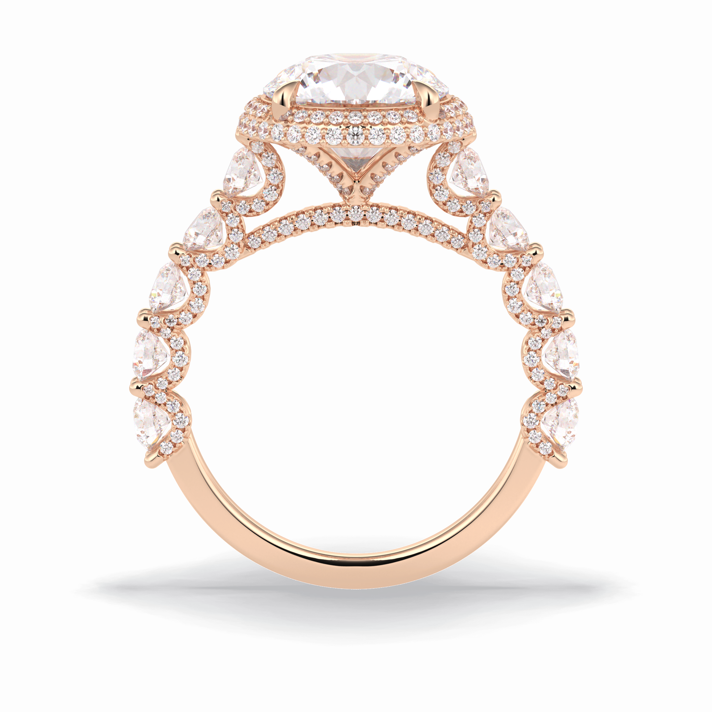 3.0 CT Round Cut Double Halo & Pave Style Moissanite Engagement Rings