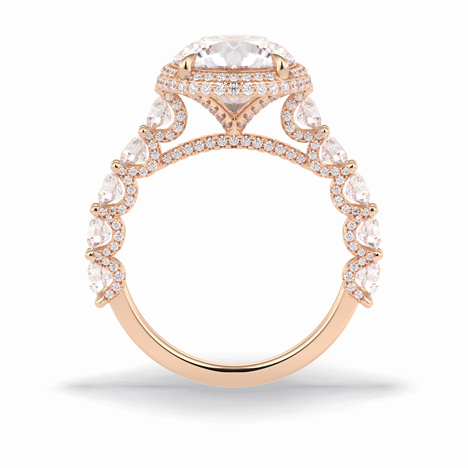 3.0 CT Round Cut Double Halo & Pave Style Moissanite Engagement Rings