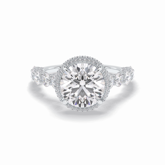 3.0 CT Round Cut Double Halo & Pave Style Moissanite Engagement Rings