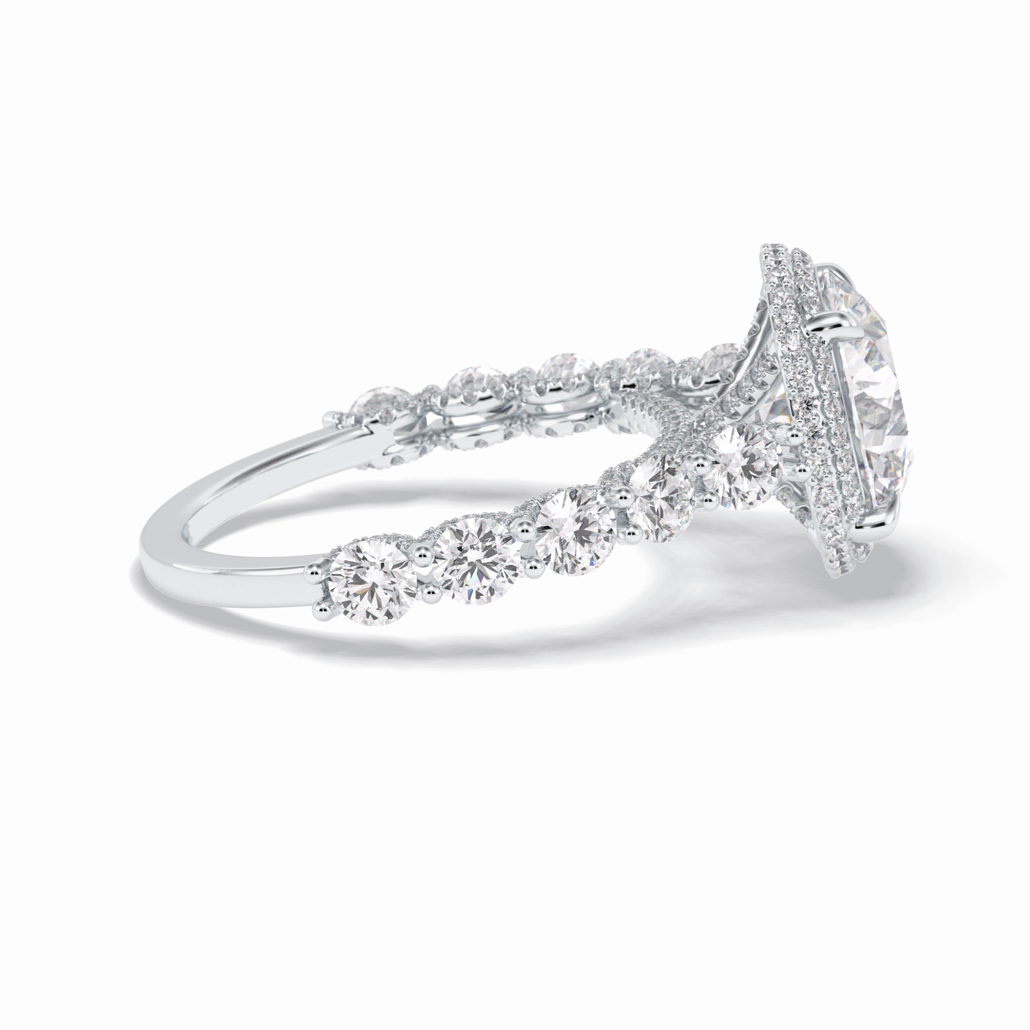 3.0 CT Round Cut Double Halo & Pave Style Moissanite Engagement Rings