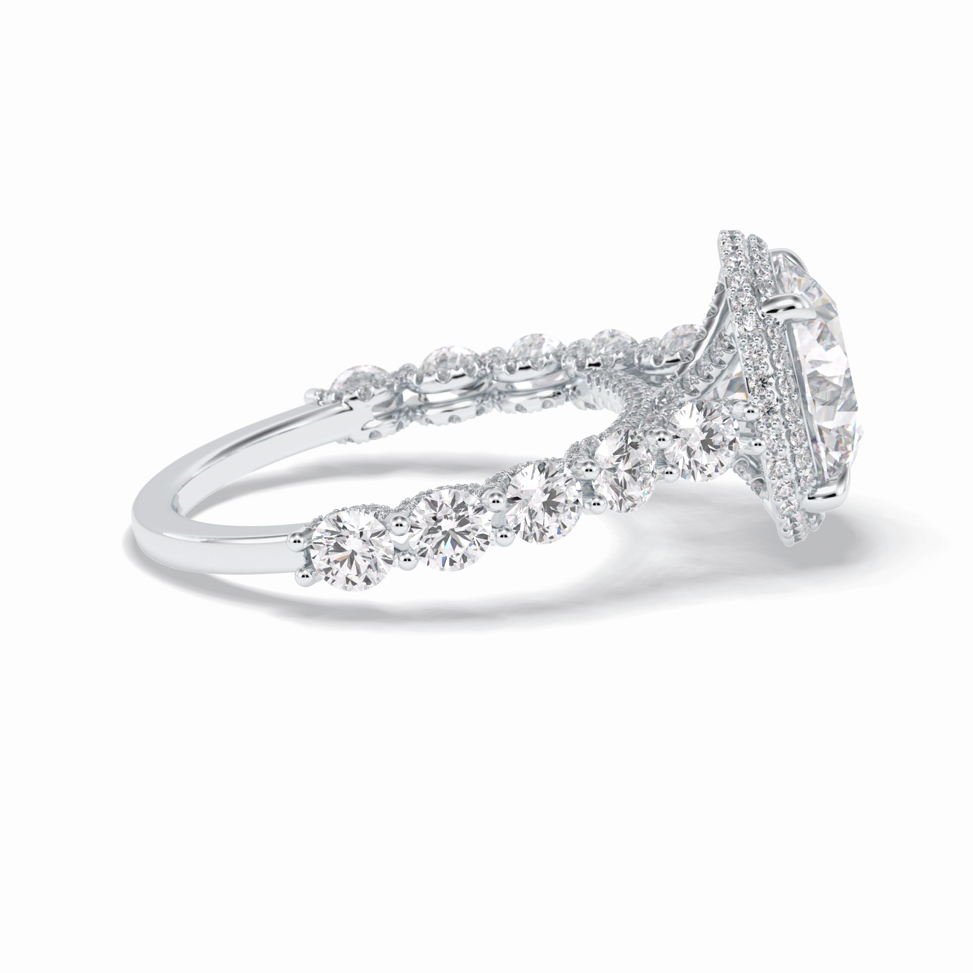 3.0 CT Round Cut Double Halo & Pave Style Moissanite Engagement Rings