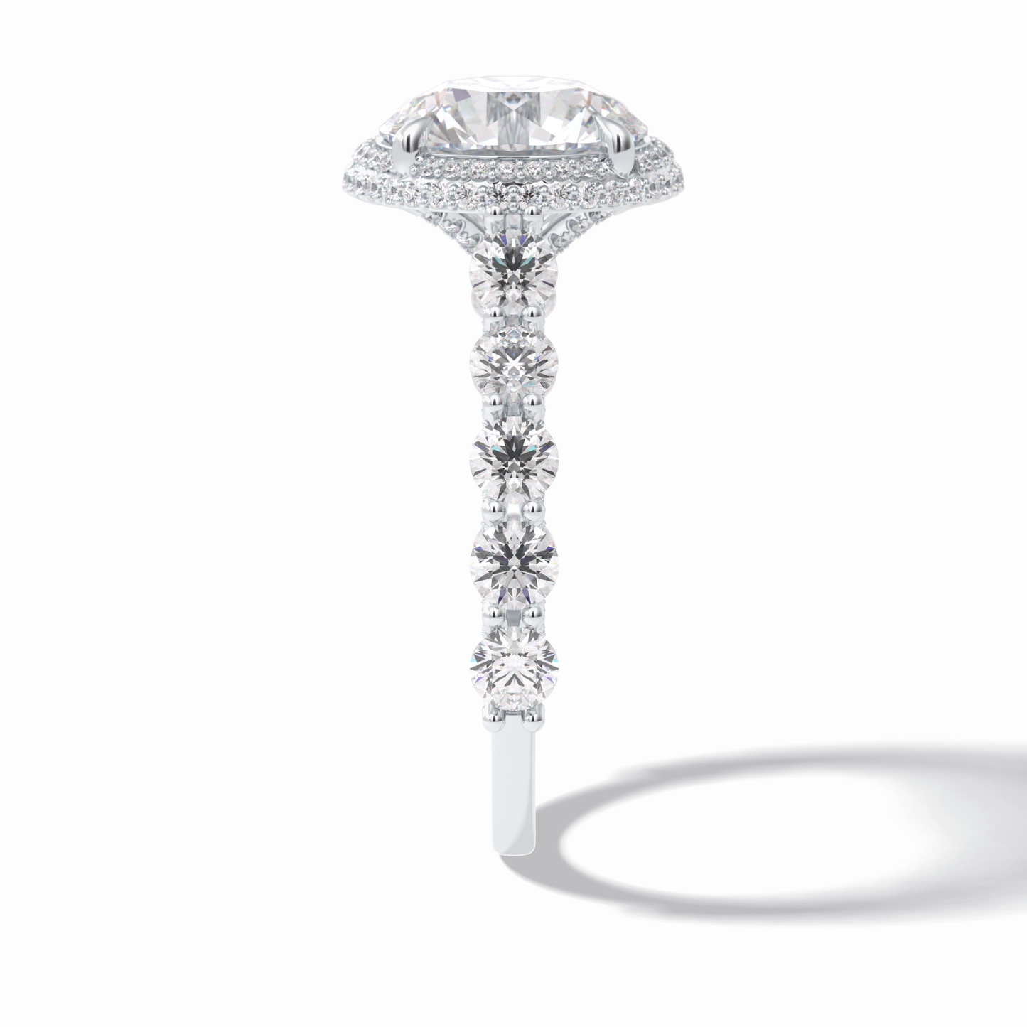 3.0 CT Round Cut Double Halo & Pave Style Moissanite Engagement Rings