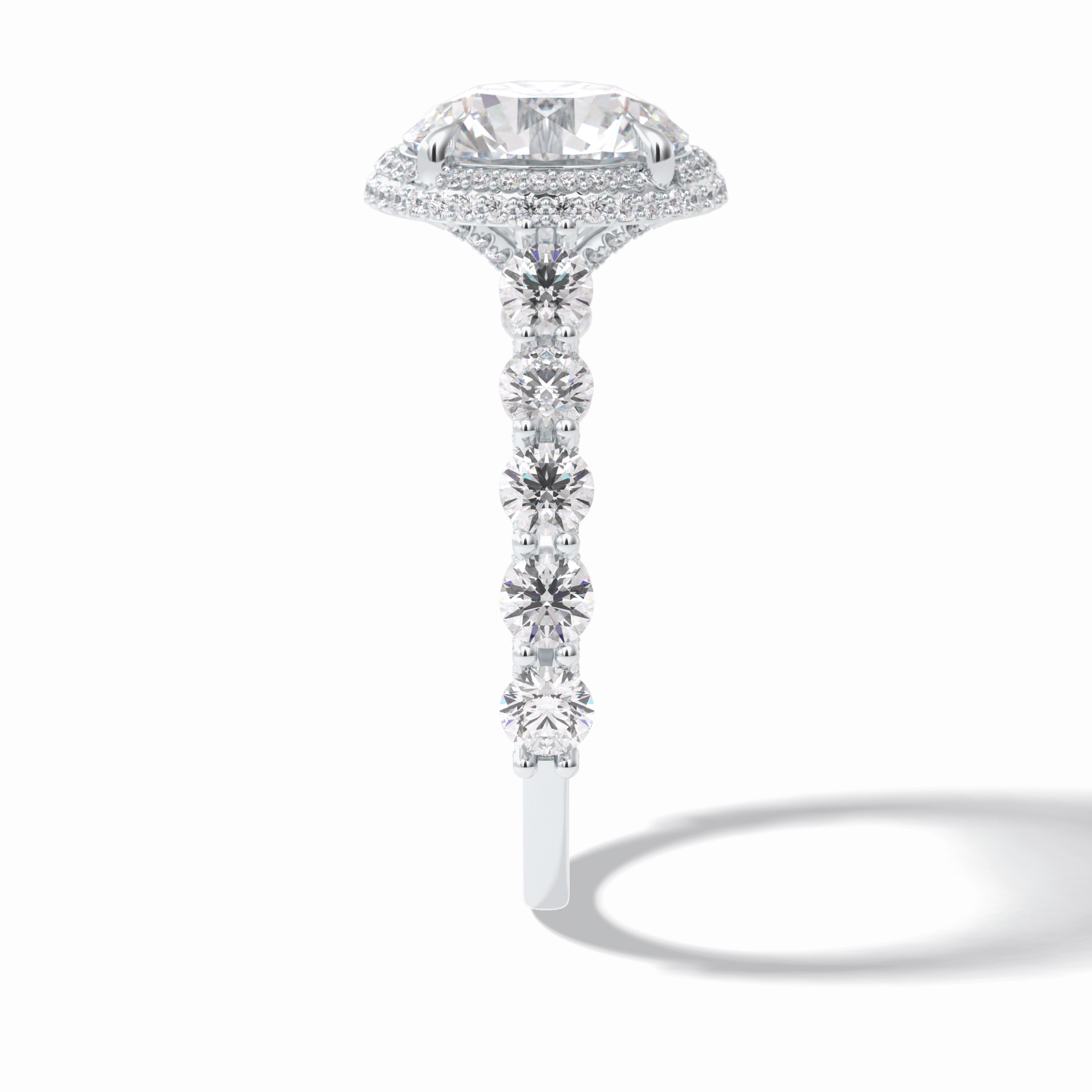 3.0 CT Round Cut Double Halo & Pave Style Moissanite Engagement Rings