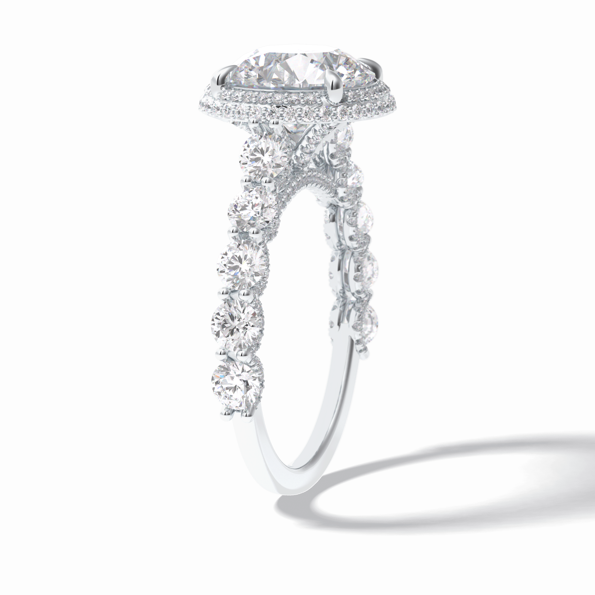 3.0 CT Round Cut Double Halo & Pave Style Moissanite Engagement Rings