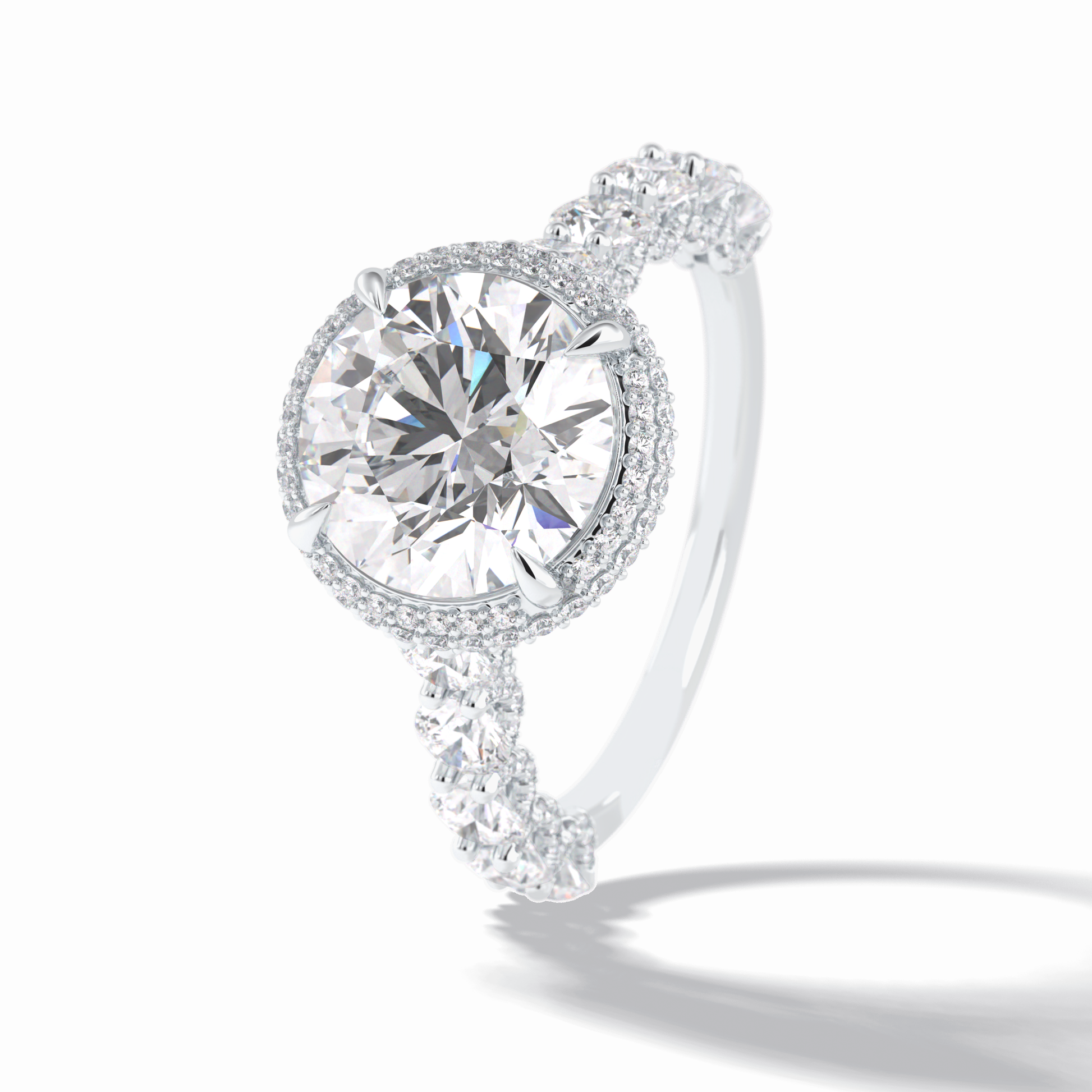 3.0 CT Round Cut Double Halo & Pave Style Moissanite Engagement Rings