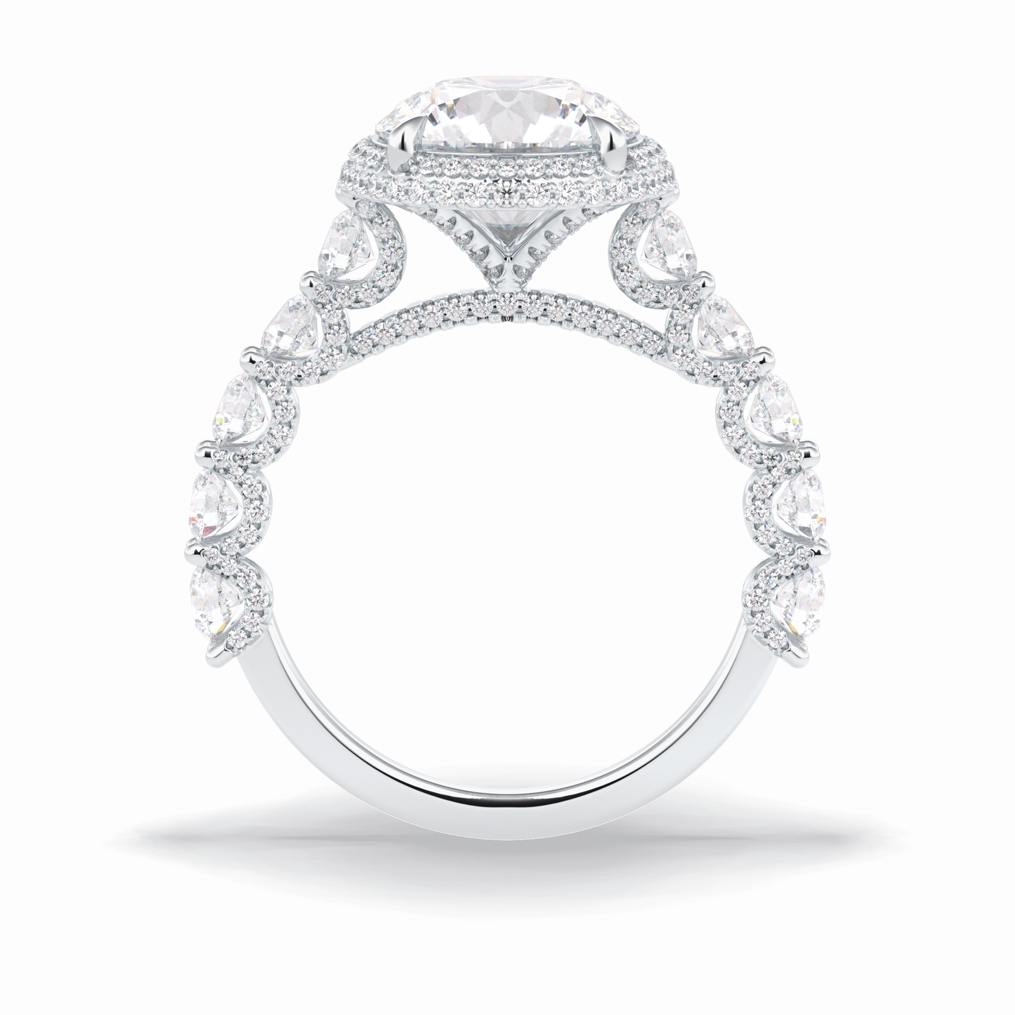 3.0 CT Round Cut Double Halo & Pave Style Moissanite Engagement Rings
