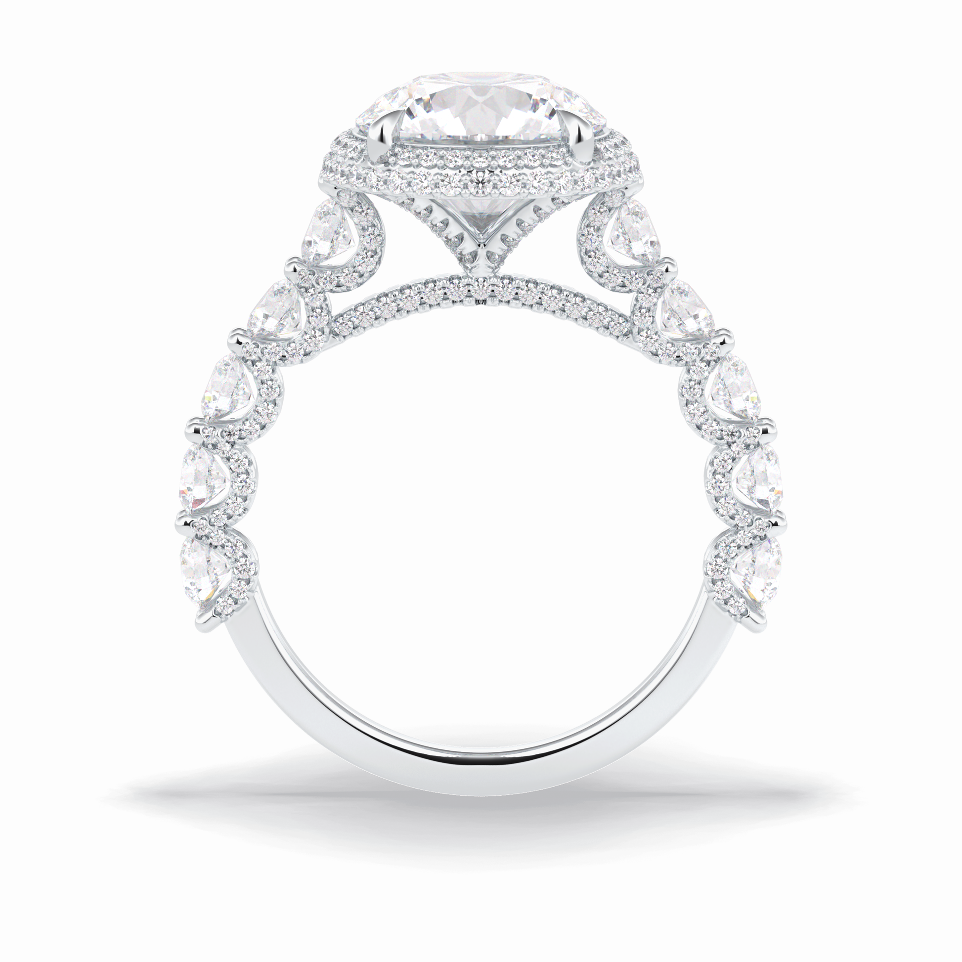 3.0 CT Round Cut Double Halo & Pave Style Moissanite Engagement Rings