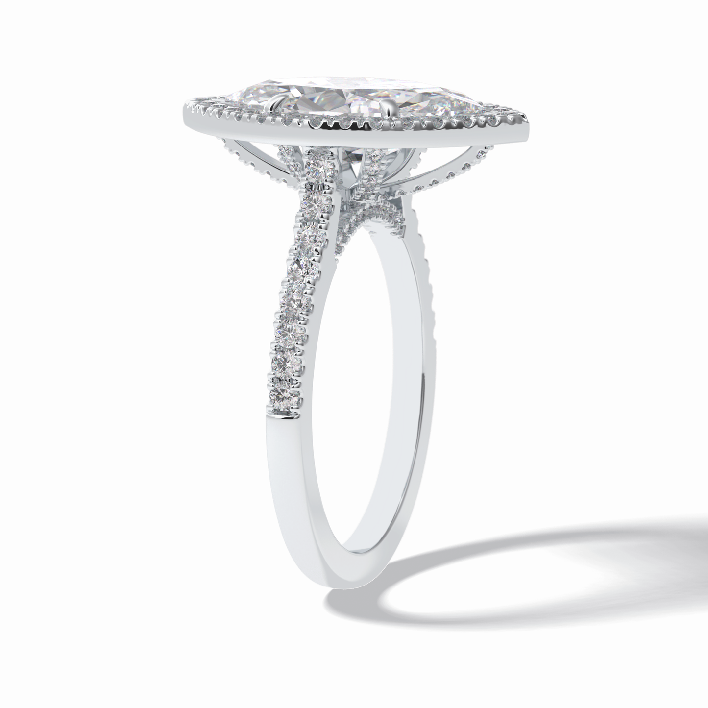 2.50 CT Marquise Cut Halo & Pave Style Moissanite Engagement Ring 5