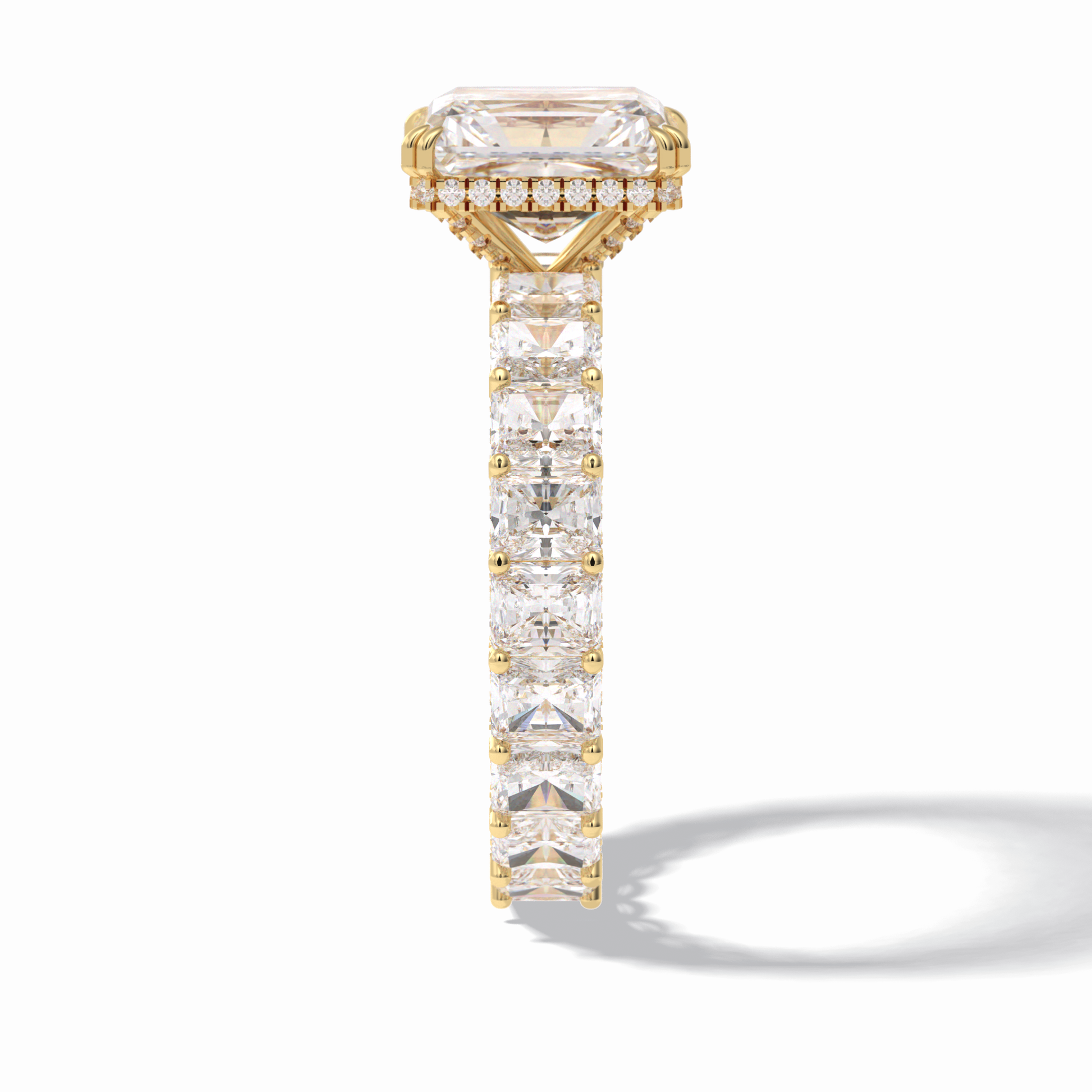 3.0 CT Radiant Cut Pave & Hidden Halo Style Moissanite Engagement Rings
