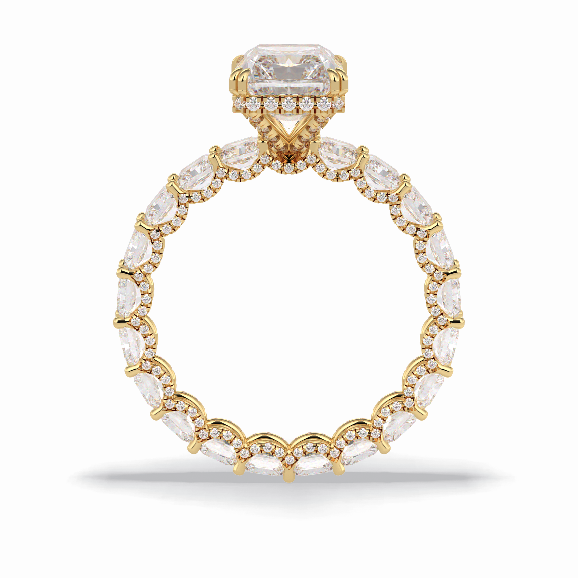 3.0 CT Radiant Cut Pave & Hidden Halo Style Moissanite Engagement Rings
